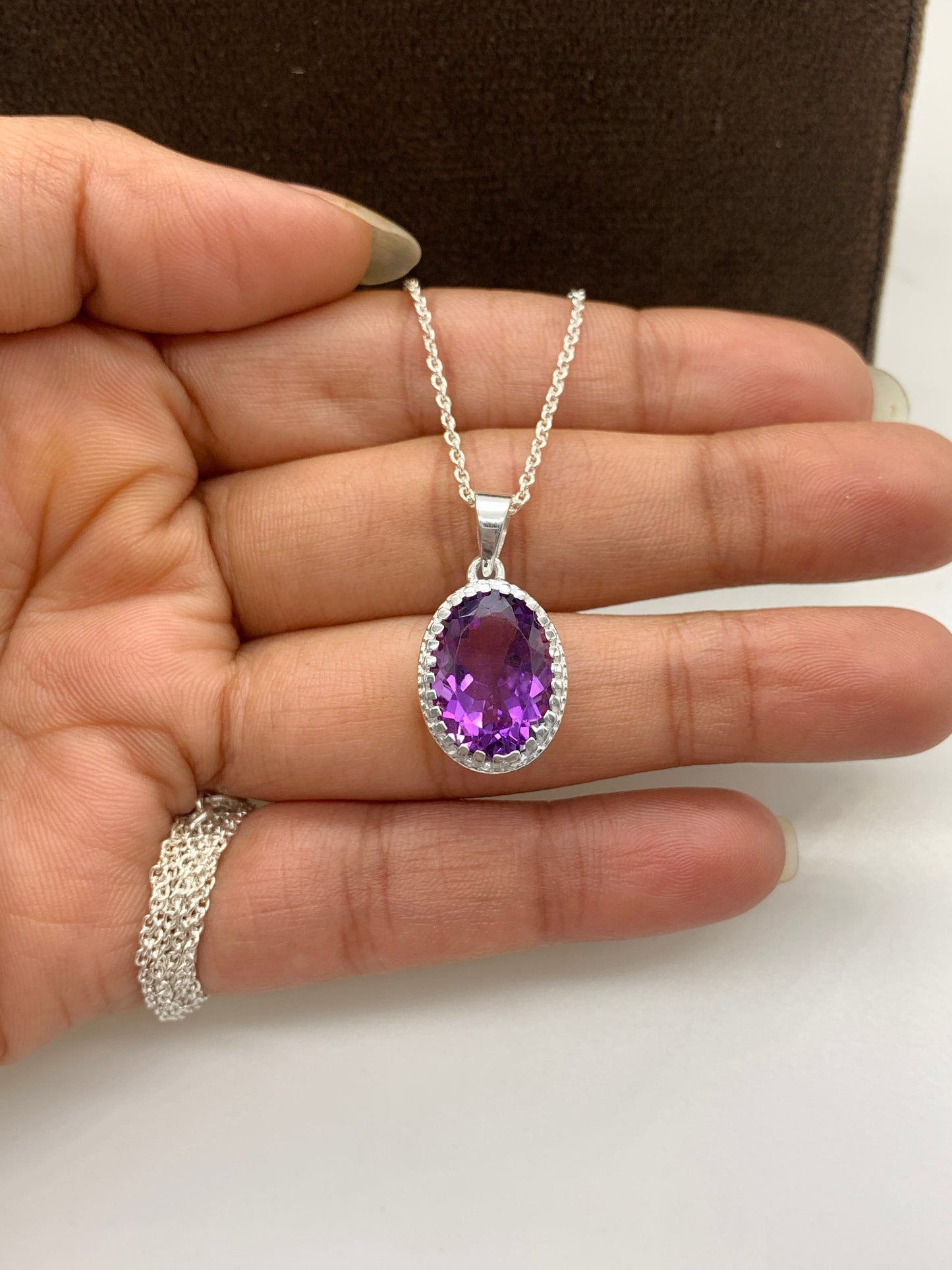 925 Sterling Silver Necklace-Purple Gemstone Jewelry-Amethyst Oval Pendant-Anniversary Gift-322 PILWALS