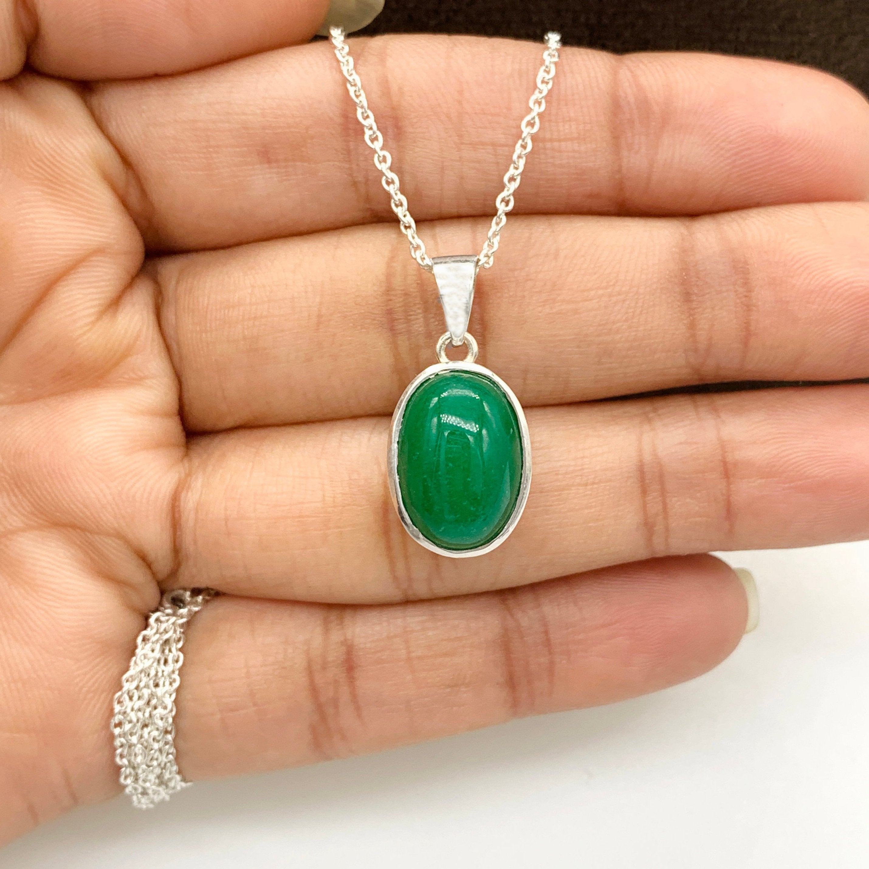 Natural Green Jade In Silver online Handmade Necklace and Earrings Set