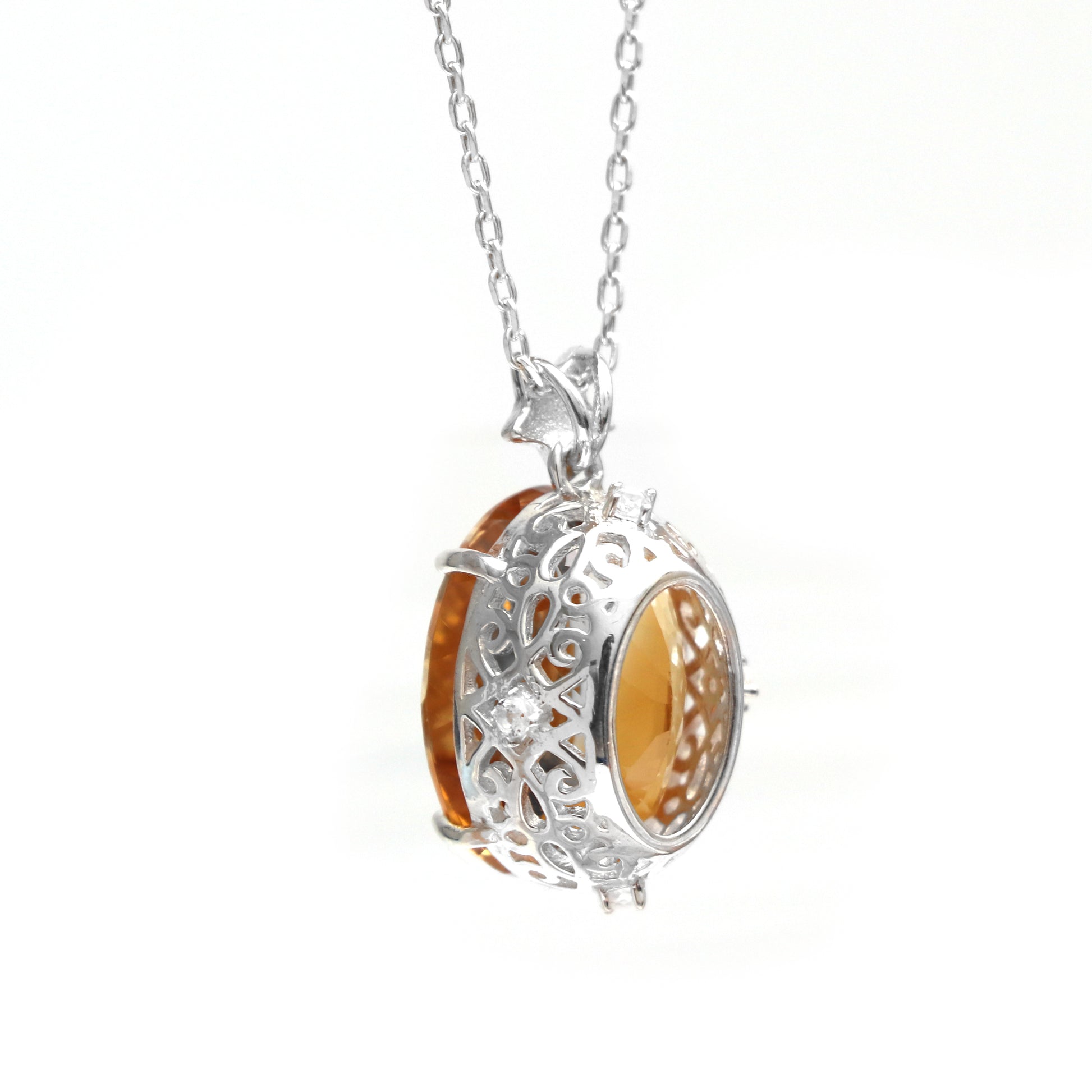 Huge Sterling Silver Citrine Pendent-Golden Gemstone Pendant-November Birthstone Necklace-Big Oval Citrine Pendant-339 PILWALS