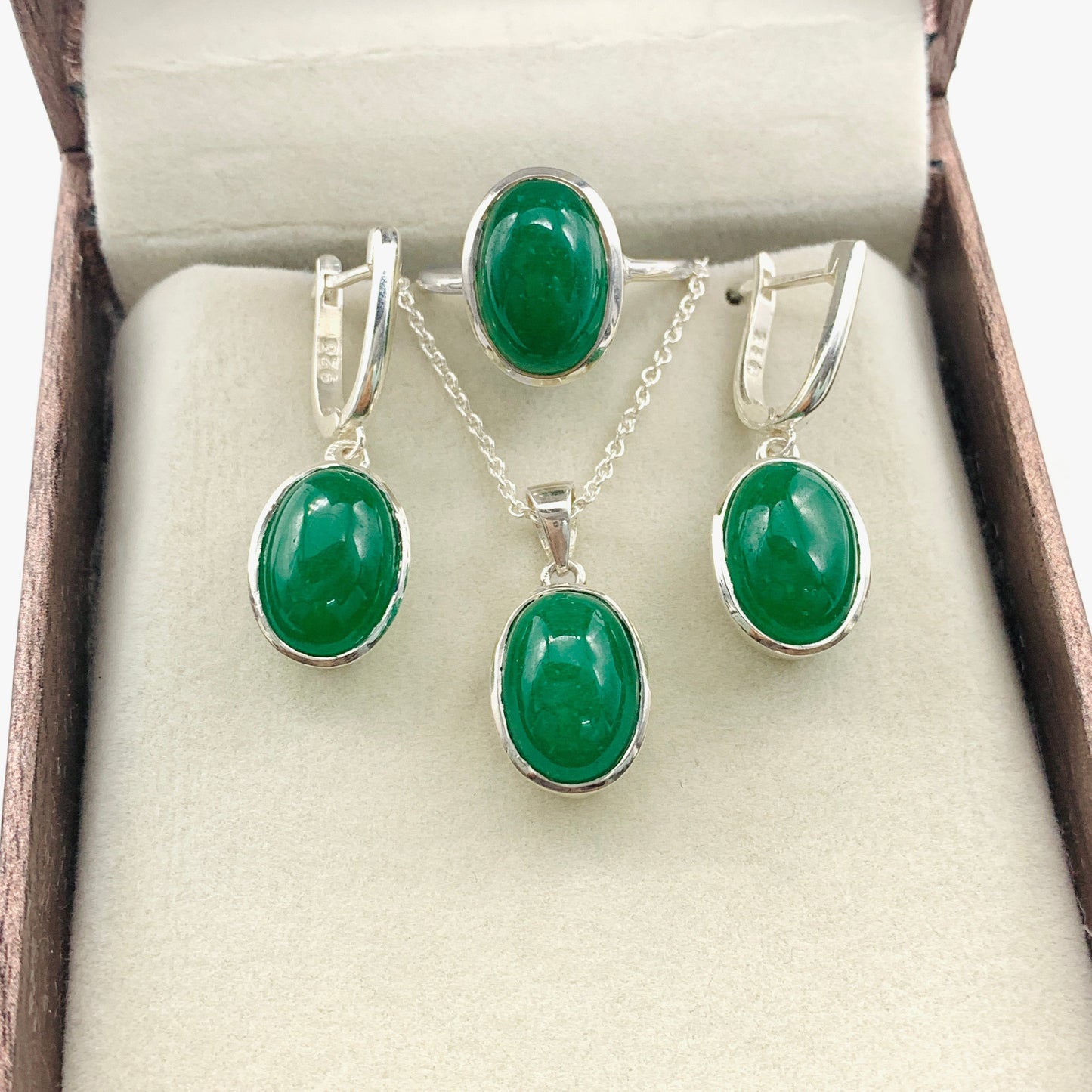 Natural Green Jade Silver Necklace-Daily Wear Jade Pendant Set-Handmade Dangle Drops Earrings-Silver Chain with Pendant-Gift For Mom-276 PILWALS