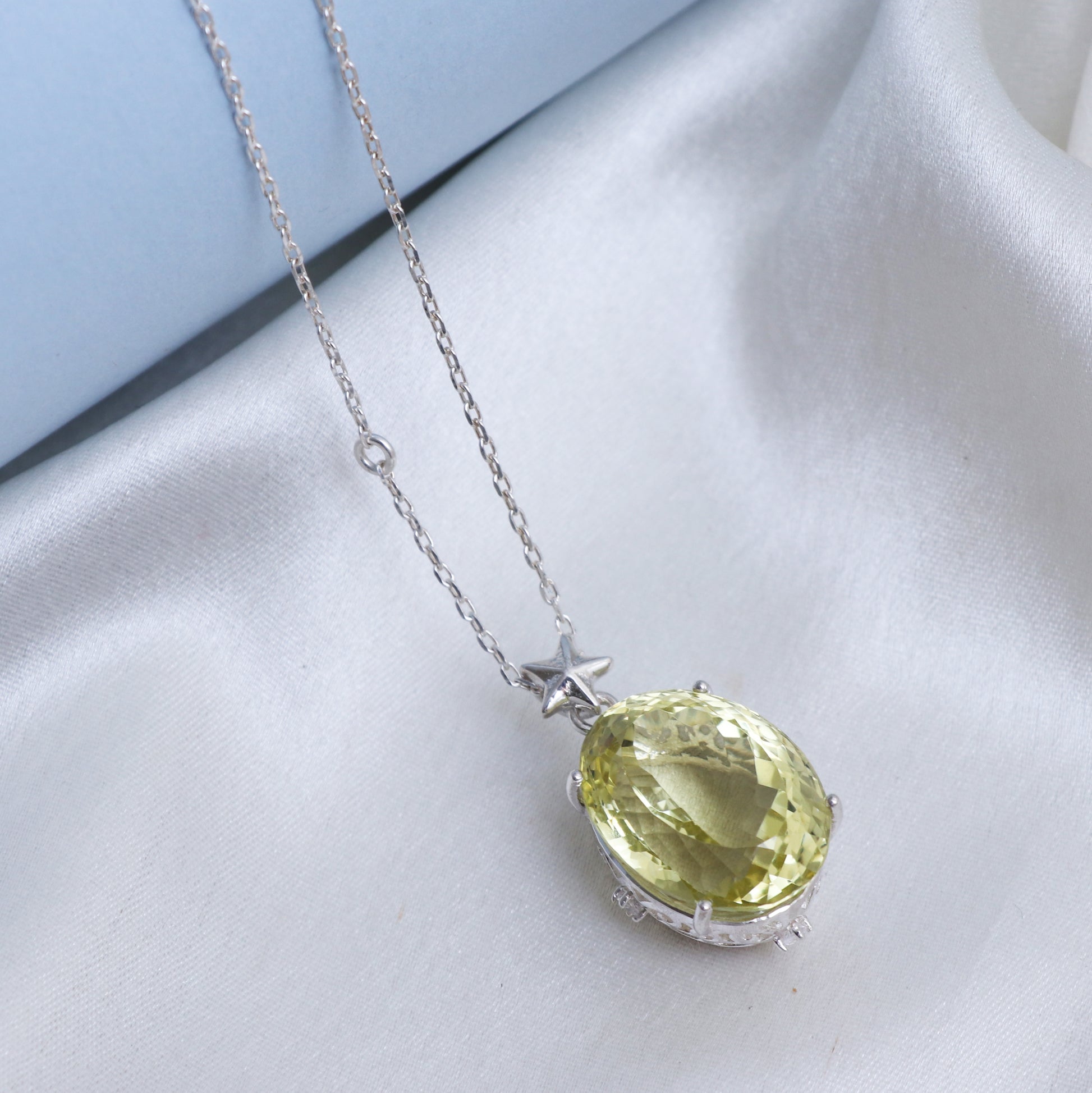 Elegant Lemon Quartz Pendant-Huge Quartz Silver Necklace-February Birthday Gift-Yellow Quartz Oval Pendant-339 PILWALS