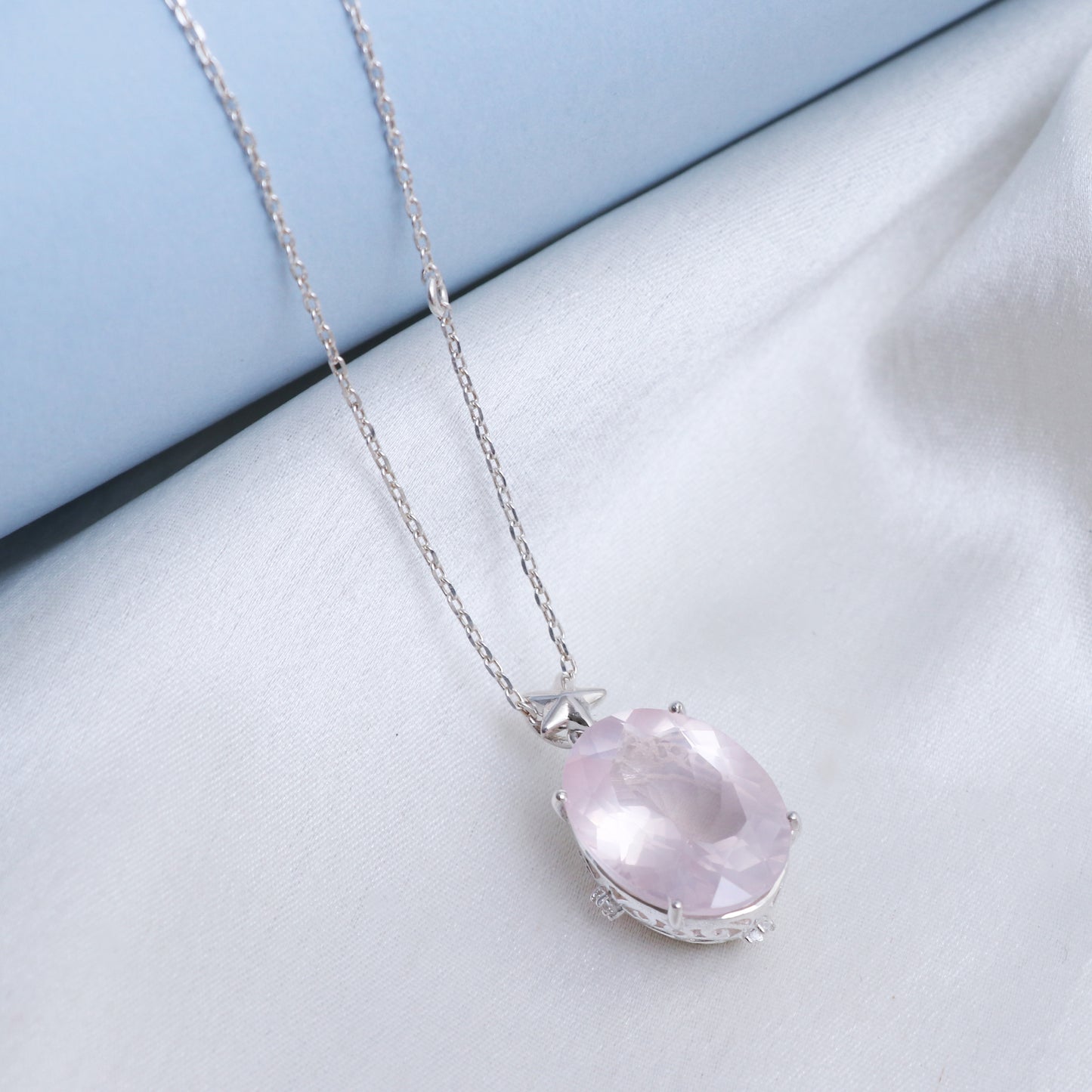 Natural Rose Quartz Silver Pendant-January Birthstone-Silver Chain With Pendant-925 Sterling Silver Necklace For Woman & Girls-339 PILWALS