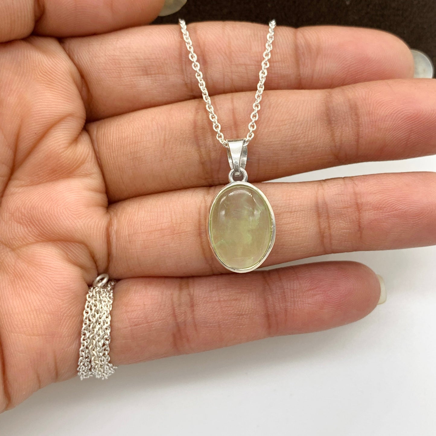 Natural Prehnite Silver Necklace-June Birthstone-925 Sterling Silver Jewelry-Anniversary Gift Necklace-276 PILWALS