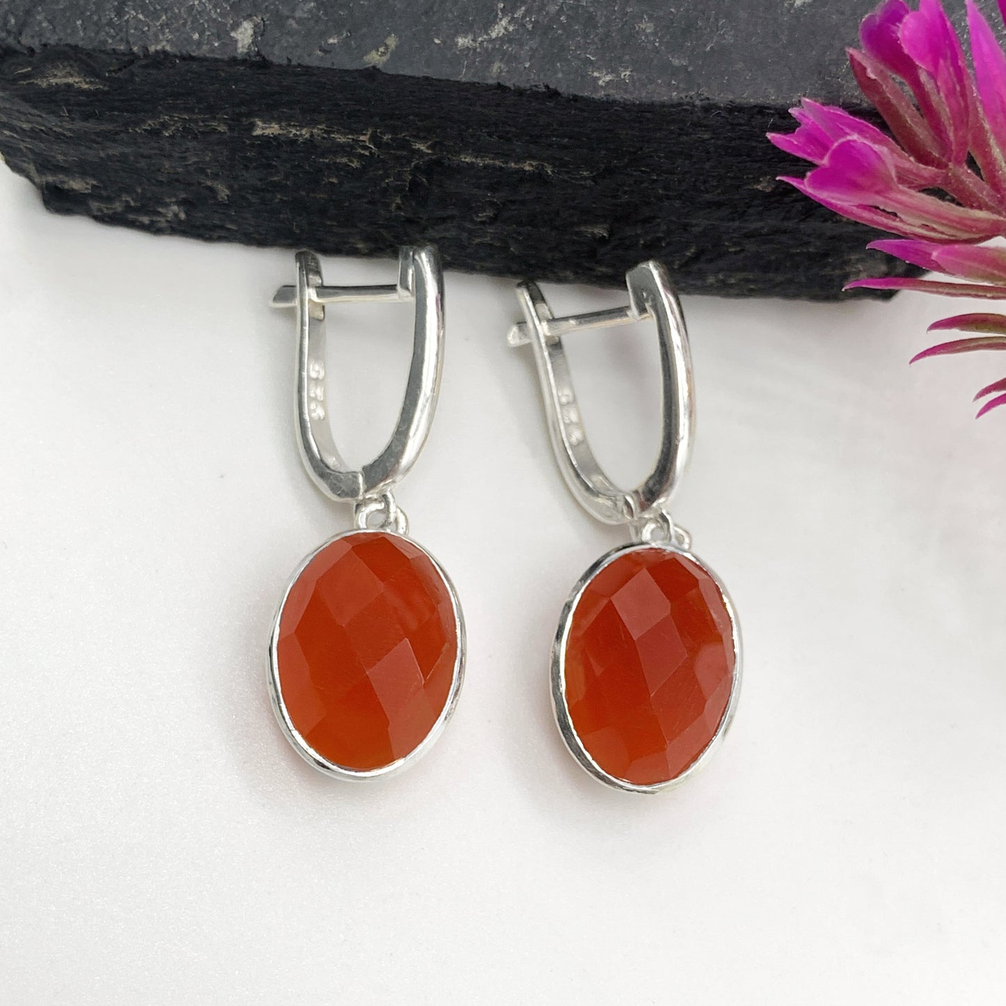 Natural Carnelian Silver Necklace-Red Gemstone Pendant Set-August Birthstone-4 Pieces Combo Set-Gift For Love-276 PILWALS