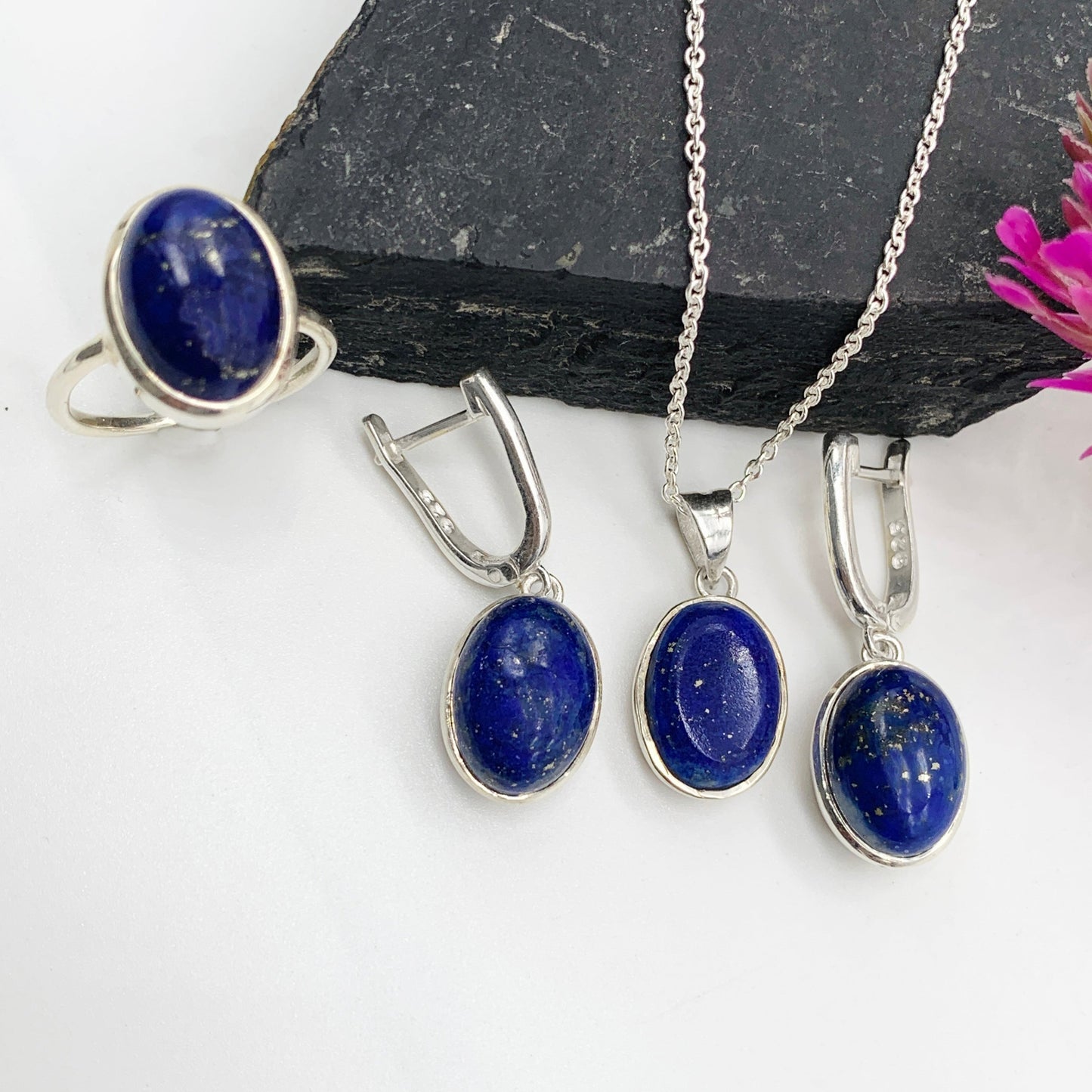 Natural Lapis-Lazuli Silver Necklace-925 Sterling Silver Pendant-Blue Gemstone Necklace Set-February Birthstone-Gift For Woman-276 PILWALS