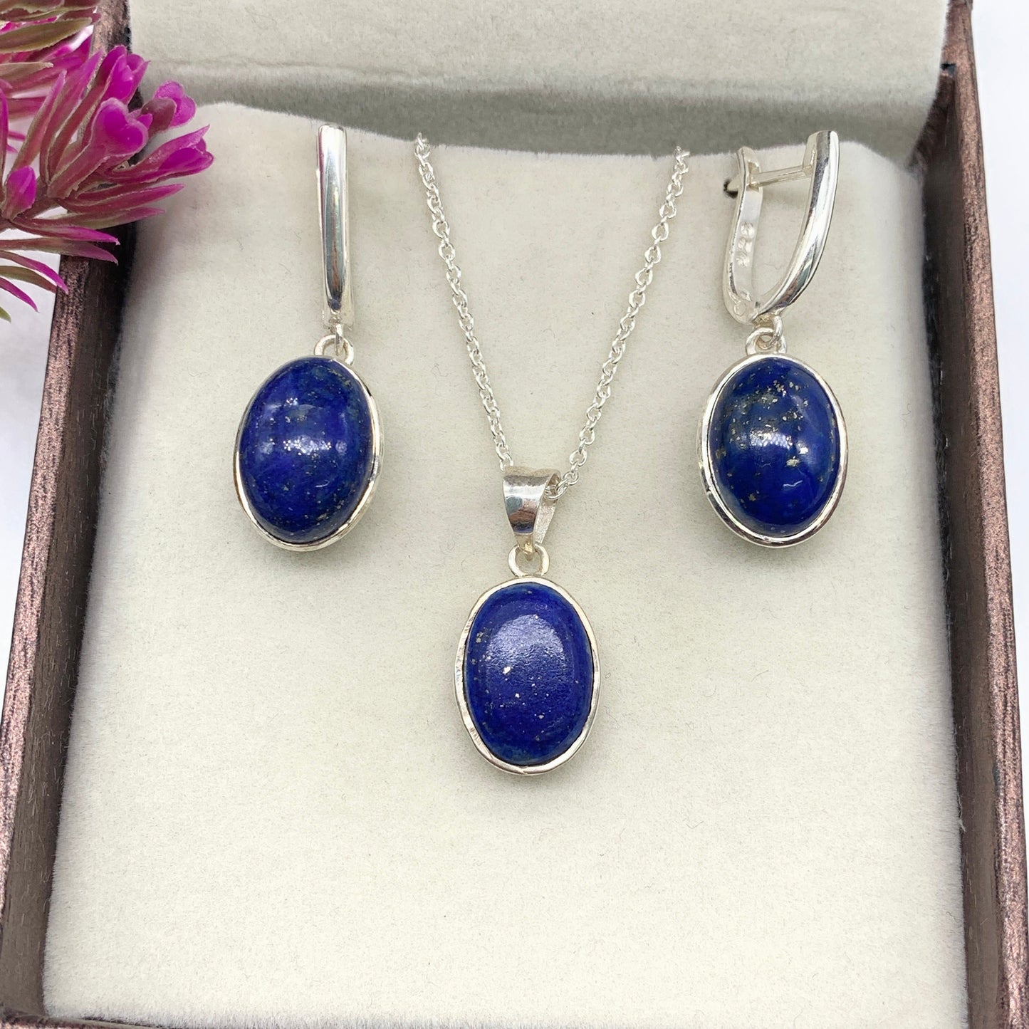 Natural Lapis-Lazuli Silver Necklace-925 Sterling Silver Pendant-Blue Gemstone Necklace Set-February Birthstone-Gift For Woman-276 PILWALS