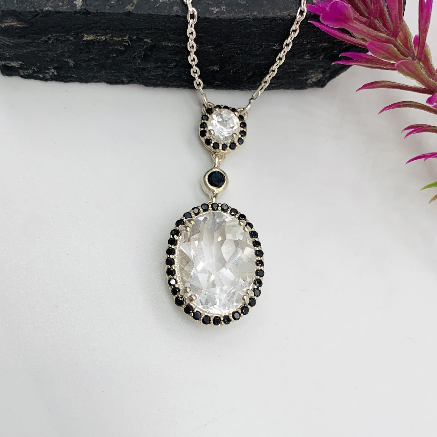 Genuine White Topaz Necklace-Unique Topaz Jewelry-Bridal Gift Necklace-Sterling Silver Topaz Pendant Set-144 PILWALS