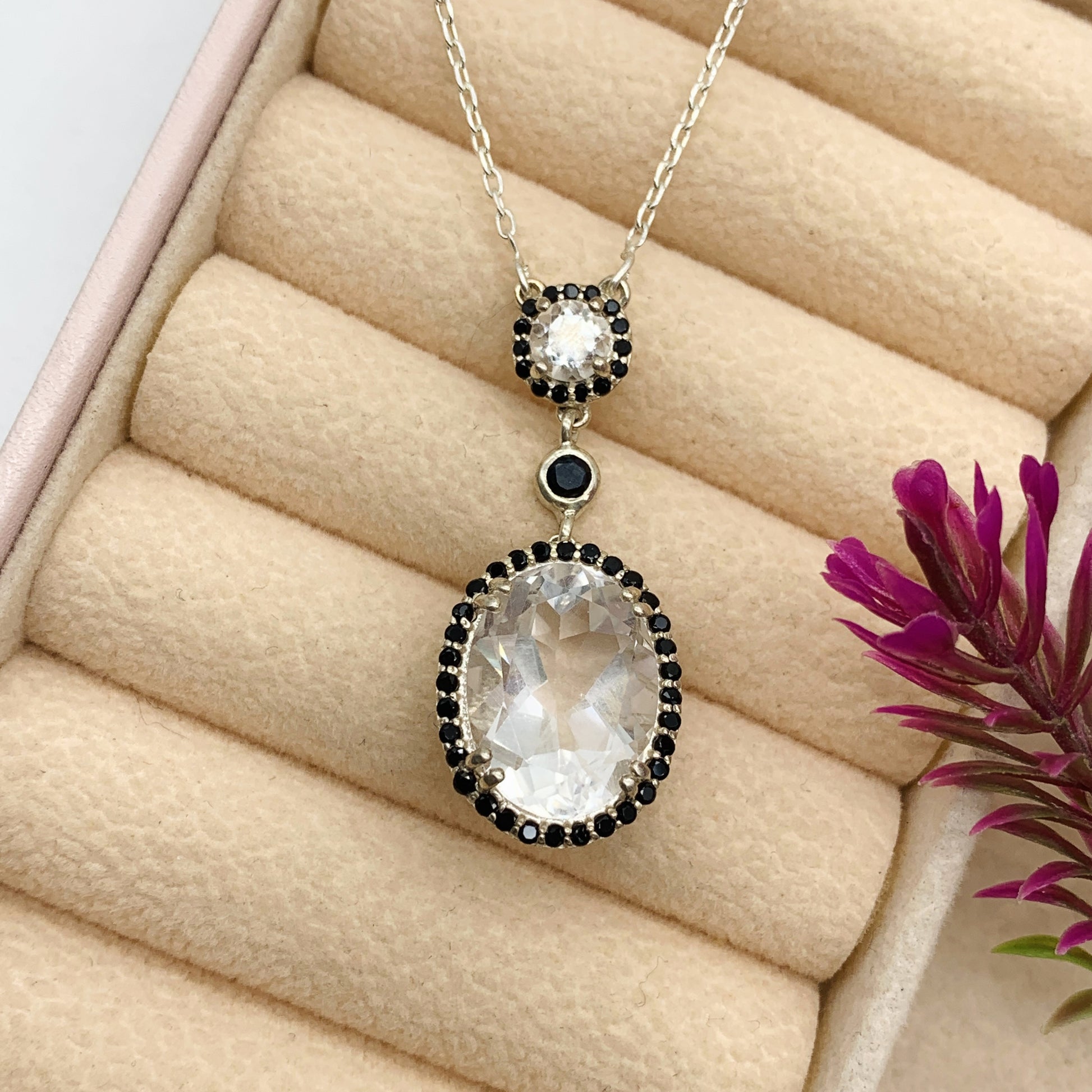 Genuine White Topaz Necklace-Unique Topaz Jewelry-Bridal Gift Necklace-Sterling Silver Topaz Pendant Set-144 PILWALS