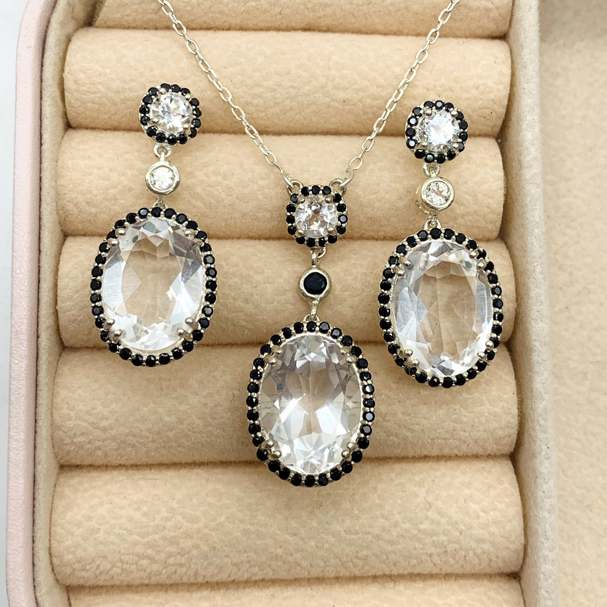 Genuine White Topaz Necklace-Unique Topaz Jewelry-Bridal Gift Necklace-Sterling Silver Topaz Pendant Set-144 PILWALS