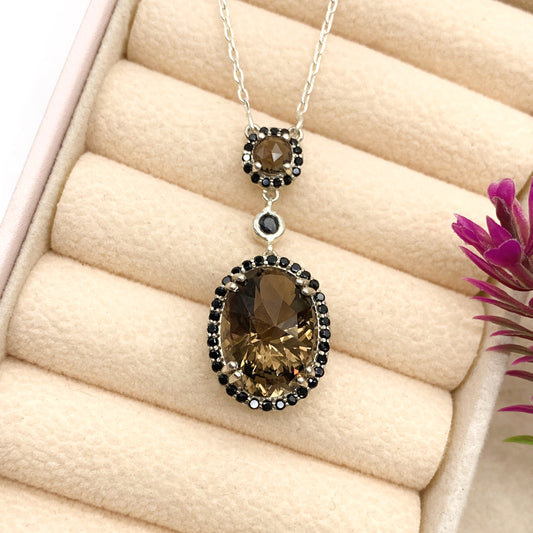 Smoky Quartz Pendnat-925 Sterling Silver Necklace-Quartz Silver Pendant-Anniversary Gift for Wife-144 PILWALS