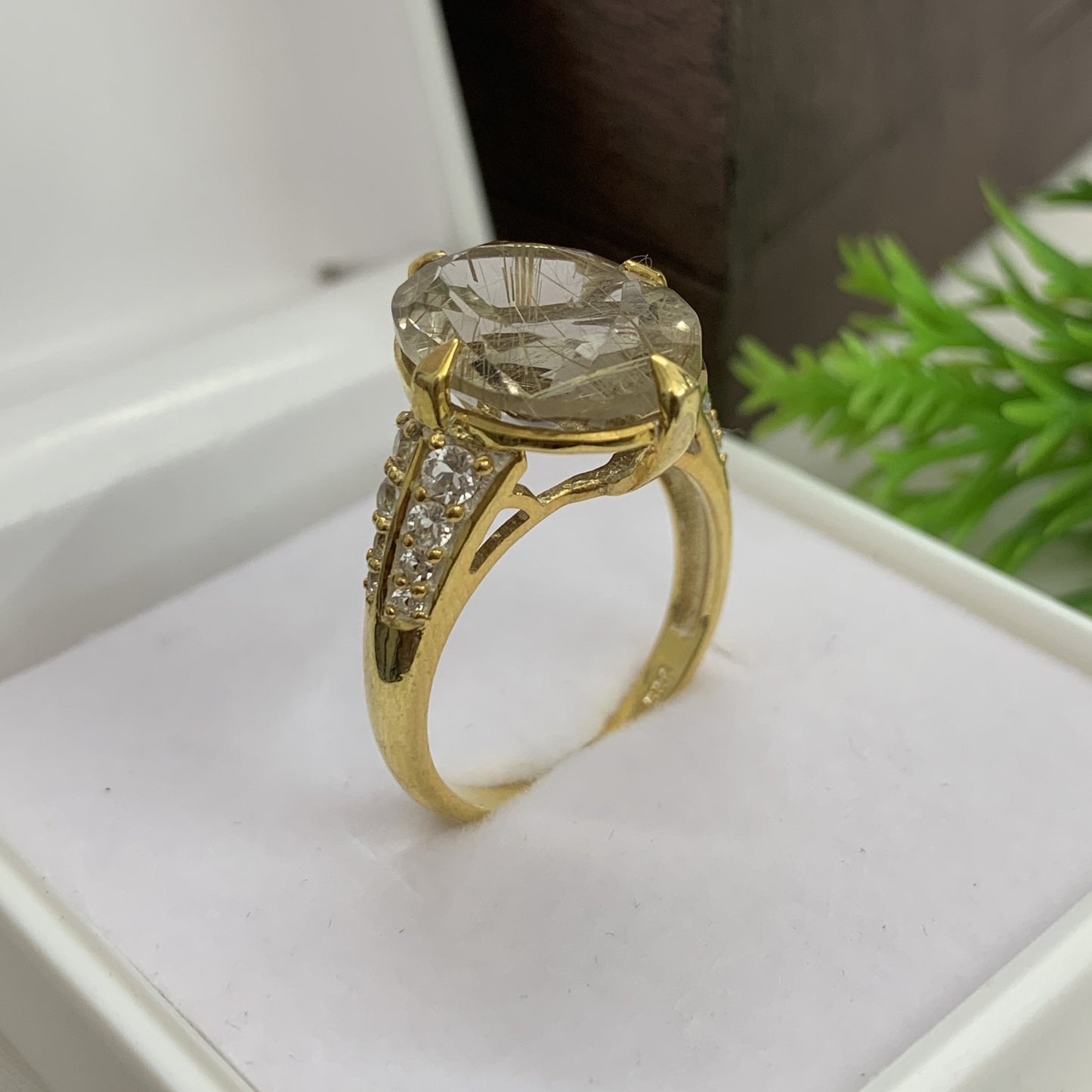 14K Gold Vermeil Rutile Quartz Ring-Wedding Anniversary Gift-Oval Cut Golden Rutile Ring-Promise Ring-749 PILWALS