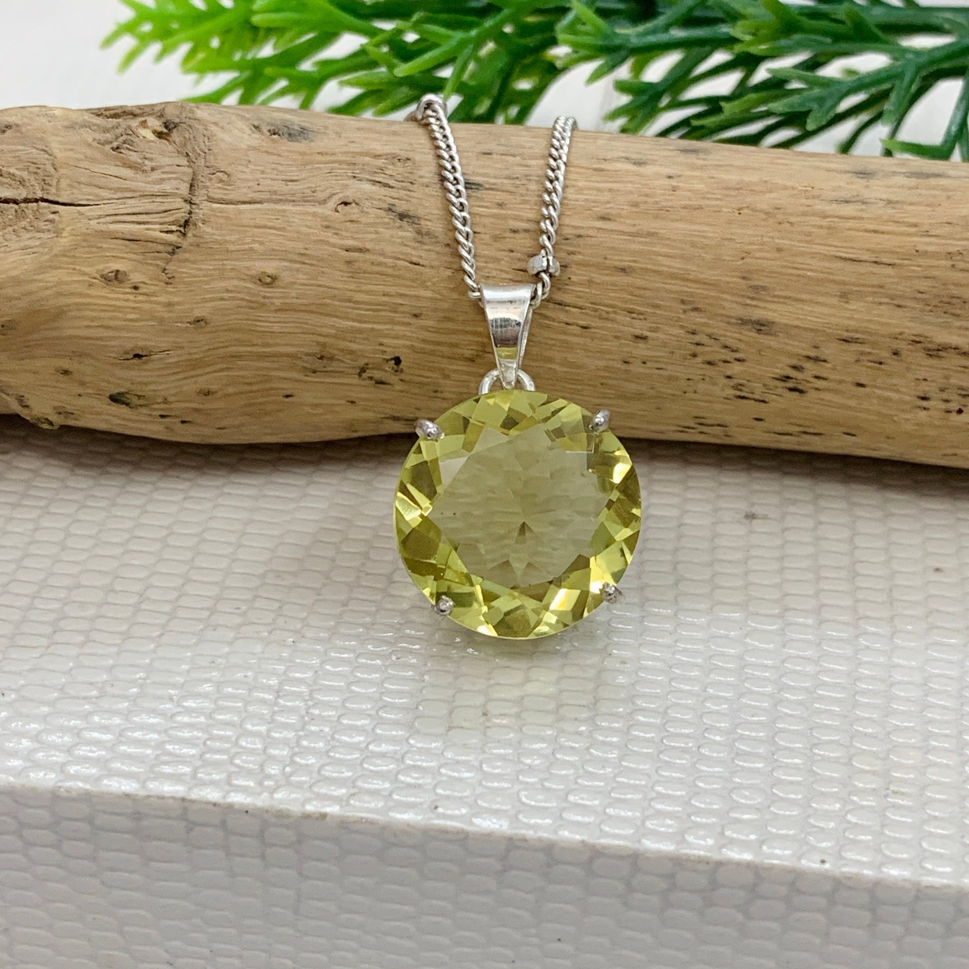 Stunning Lemon Quartz Pendant-Handmade Sterling Silver Necklace-Semi Precious Quartz Pendant-Quartz Prong Pendant-Gift For Her-336 PILWALS