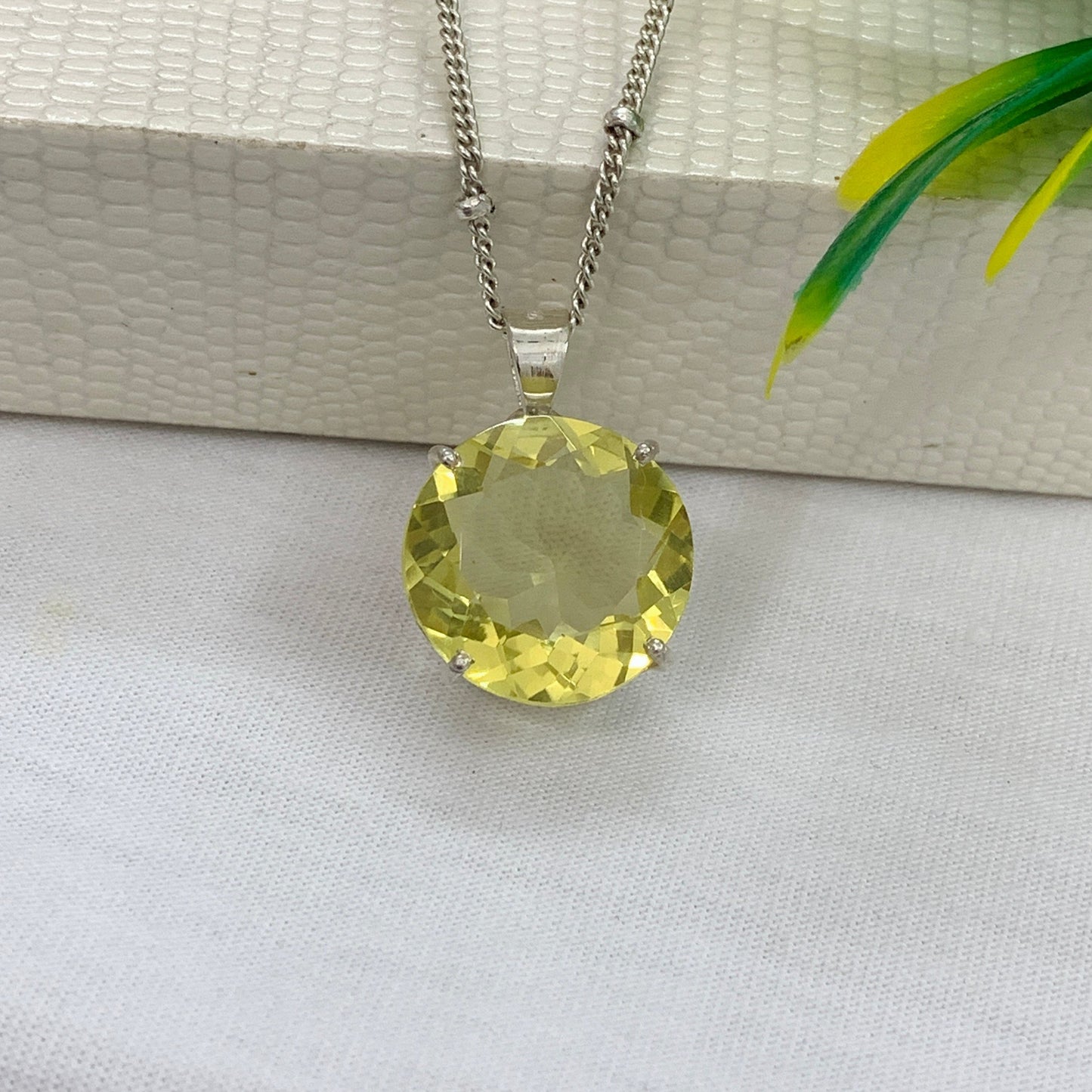 Stunning Lemon Quartz Pendant-Handmade Sterling Silver Necklace-Semi Precious Quartz Pendant-Quartz Prong Pendant-Gift For Her-336 PILWALS