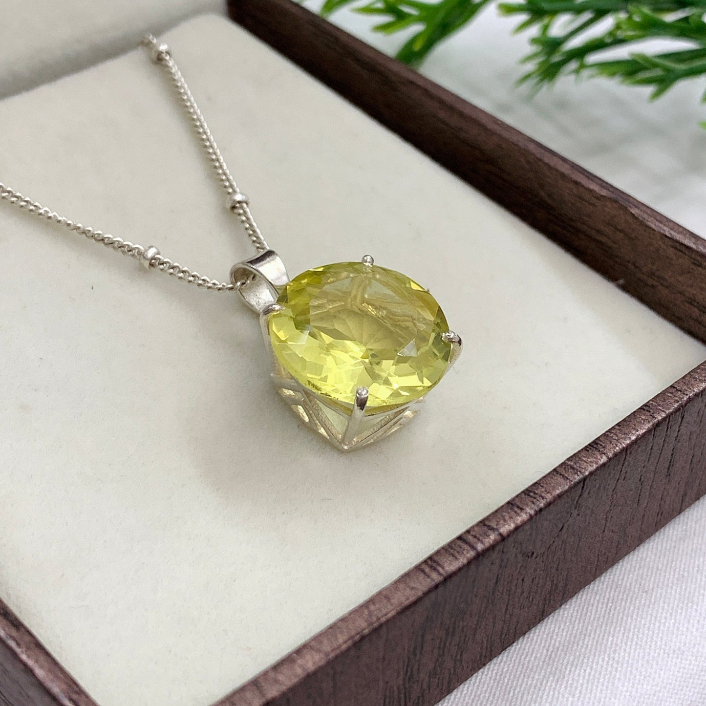 Stunning Lemon Quartz Pendant-Handmade Sterling Silver Necklace-Semi Precious Quartz Pendant-Quartz Prong Pendant-Gift For Her-336 PILWALS