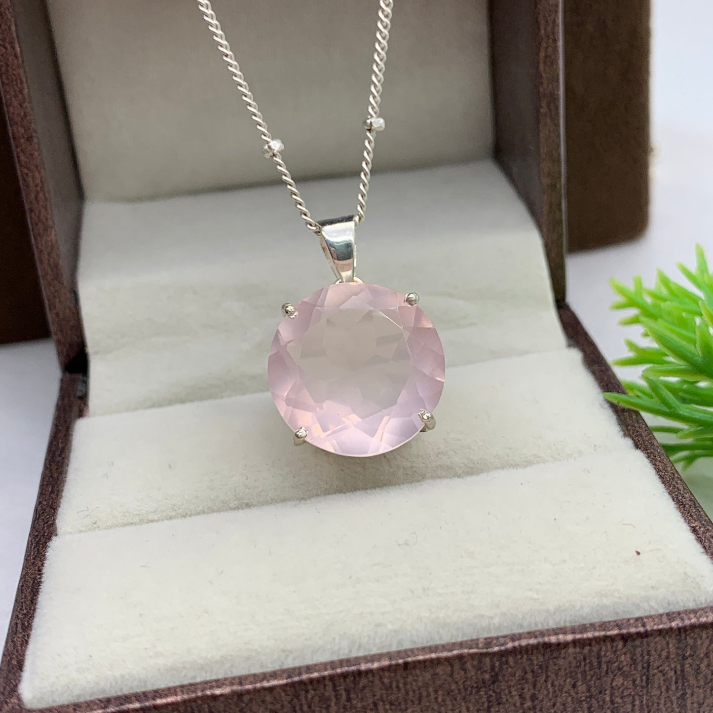 Natural Rose Quartz Pendant-Pink Gemstone Necklace-January Birthstone Gift-Quartz Silver Pendant-Statement Necklace For Girls-336 PILWALS