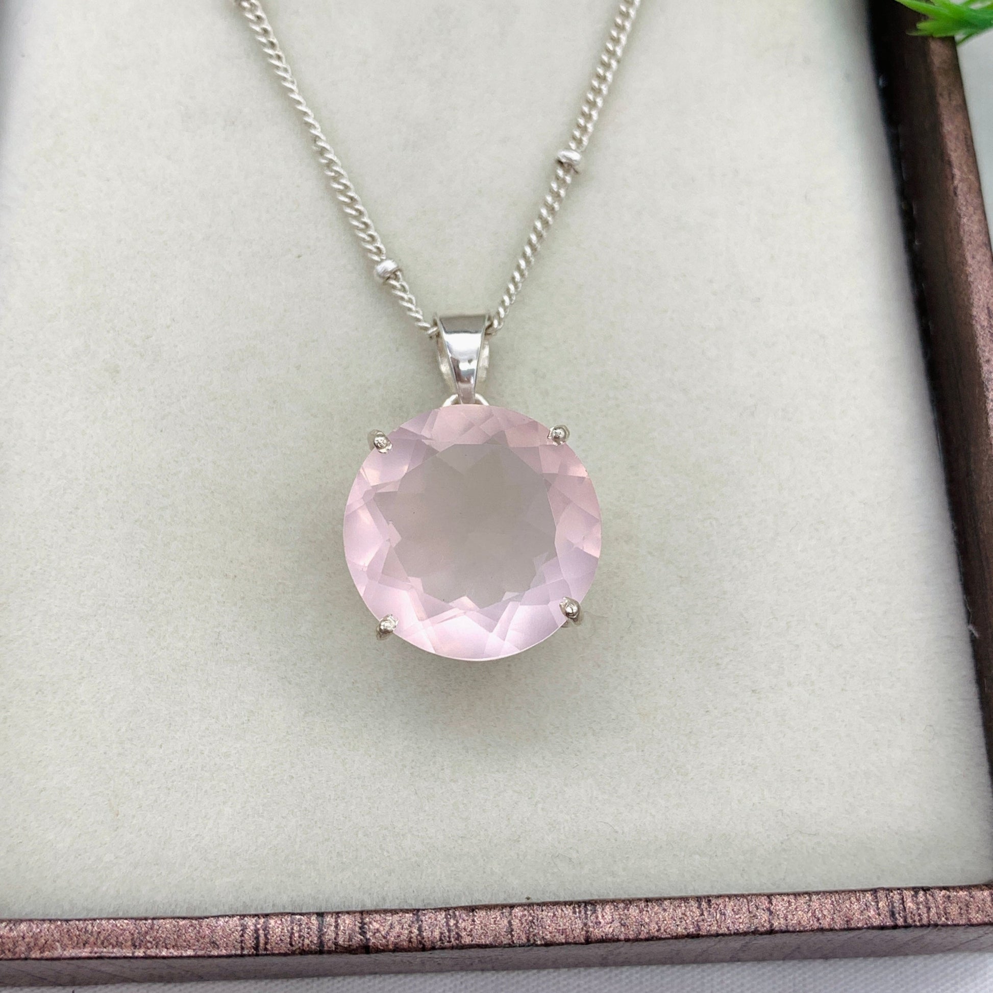 Natural Rose Quartz Pendant-Pink Gemstone Necklace-January Birthstone Gift-Quartz Silver Pendant-Statement Necklace For Girls-336 PILWALS