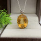 Huge Sterling Silver Citrine Pendent-Golden Gemstone Pendant-November Birthstone Necklace-Big Oval Citrine Pendant-339 PILWALS