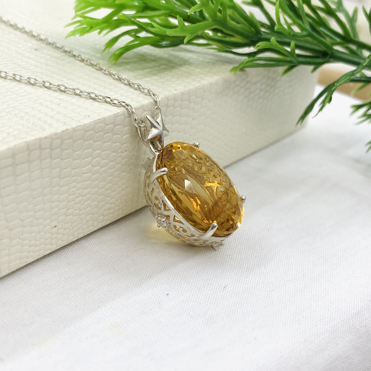 Huge Sterling Silver Citrine Pendent-Golden Gemstone Pendant-November Birthstone Necklace-Big Oval Citrine Pendant-339 PILWALS