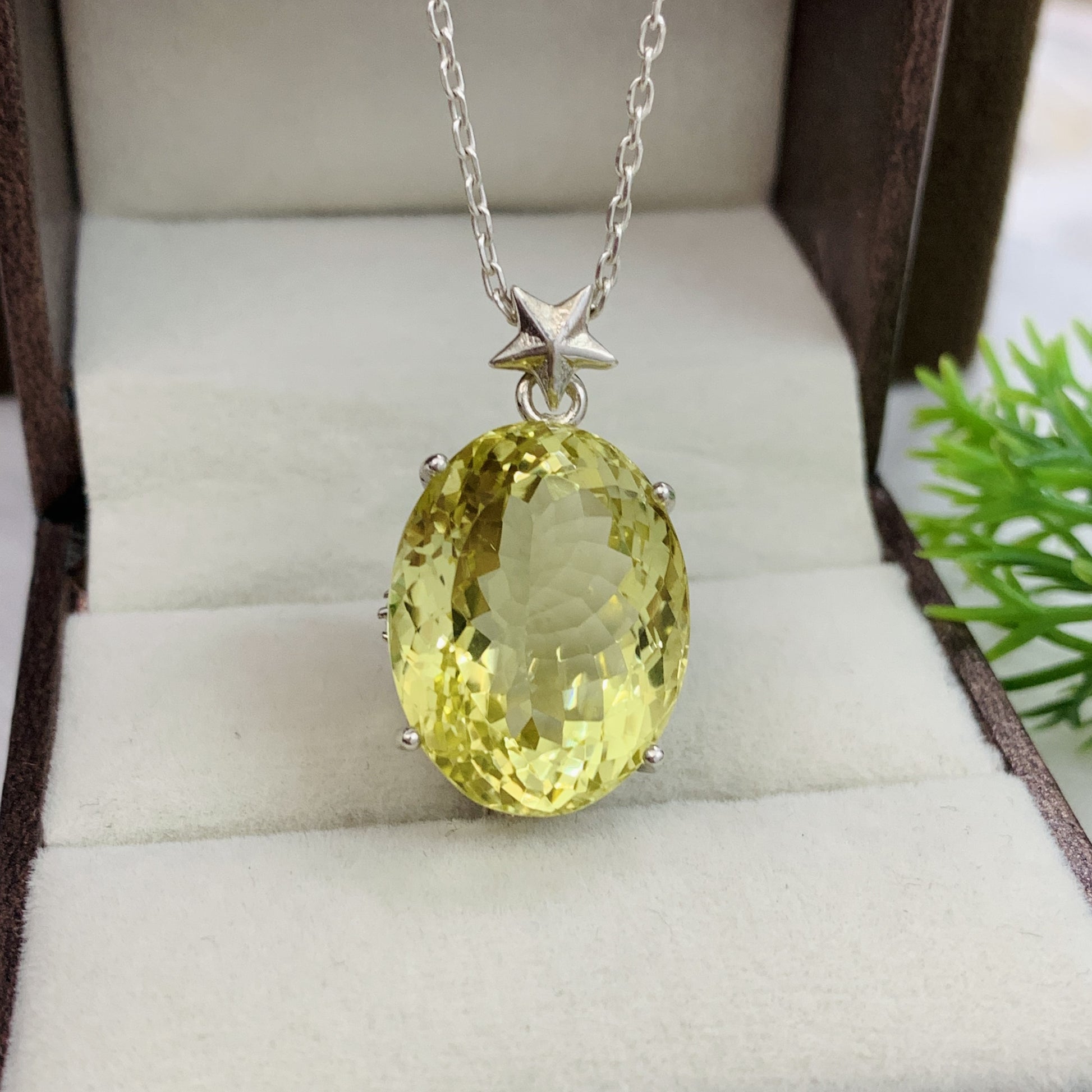 Elegant Lemon Quartz Pendant-Huge Quartz Silver Necklace-February Birthday Gift-Yellow Quartz Oval Pendant-339 PILWALS