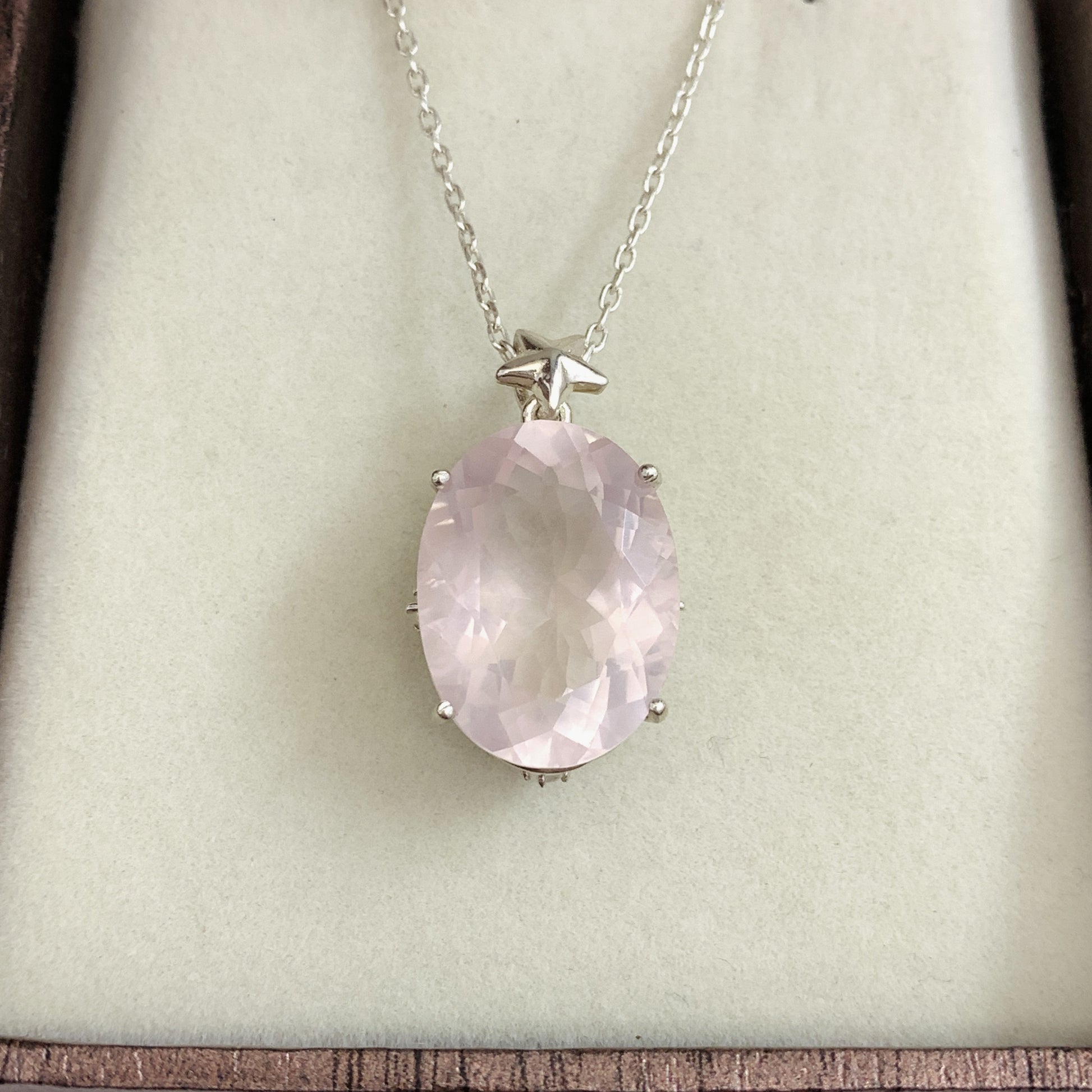 Natural Rose Quartz Silver Pendant-January Birthstone-Silver Chain With Pendant-925 Sterling Silver Necklace For Woman & Girls-339 PILWALS