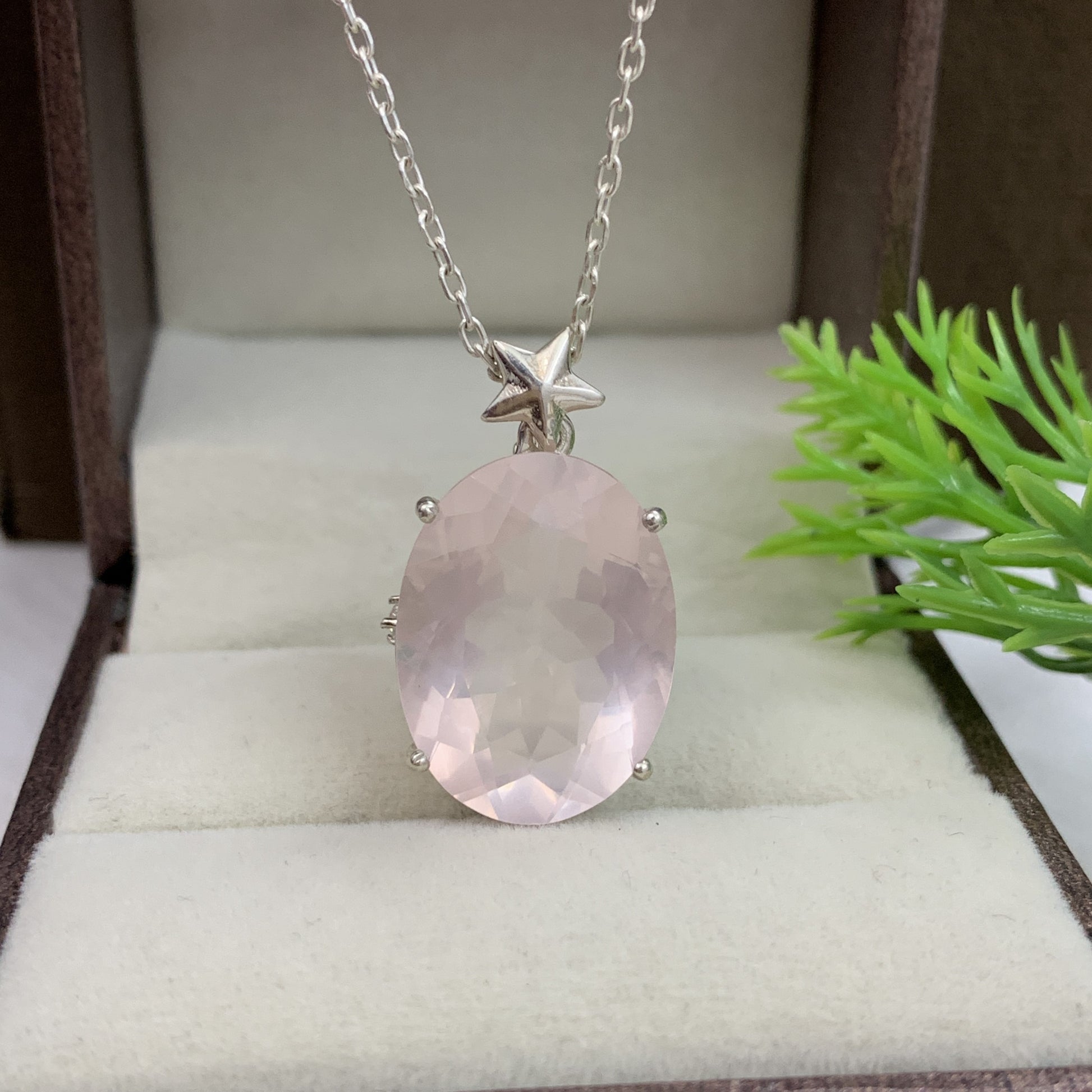 Natural Rose Quartz Silver Pendant-January Birthstone-Silver Chain With Pendant-925 Sterling Silver Necklace For Woman & Girls-339 PILWALS