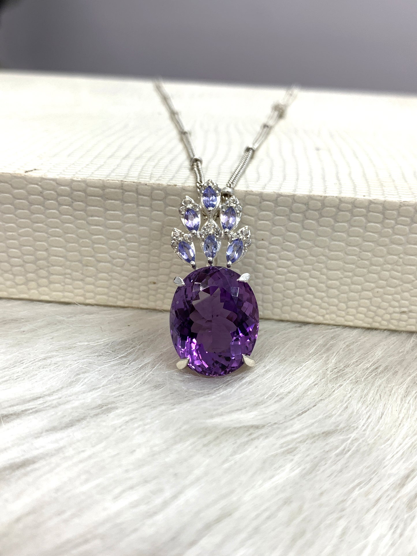 Large Amethyst Pendant-Silver Women Necklace-February Birthstone Gift-Handmade Purple Jewelry-Amethyst & Tanzanite Pendant for Her-349 PILWALS