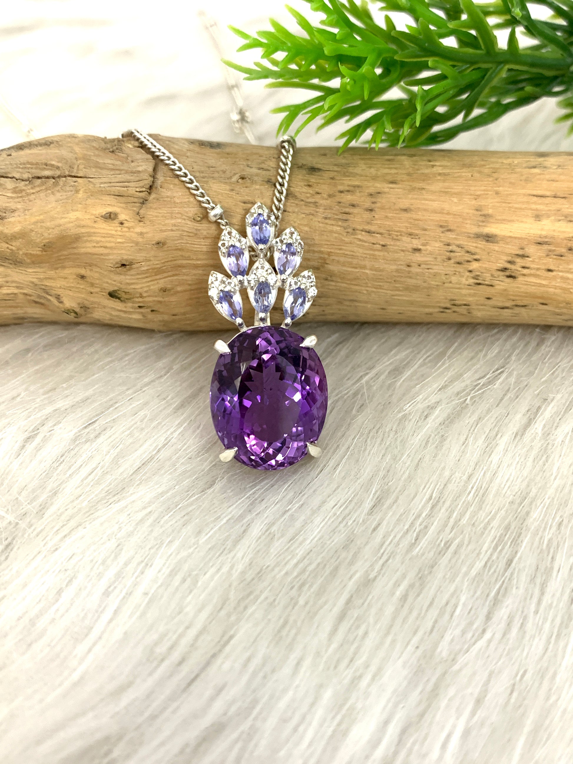 Large Amethyst Pendant-Silver Women Necklace-February Birthstone Gift-Handmade Purple Jewelry-Amethyst & Tanzanite Pendant for Her-349 PILWALS