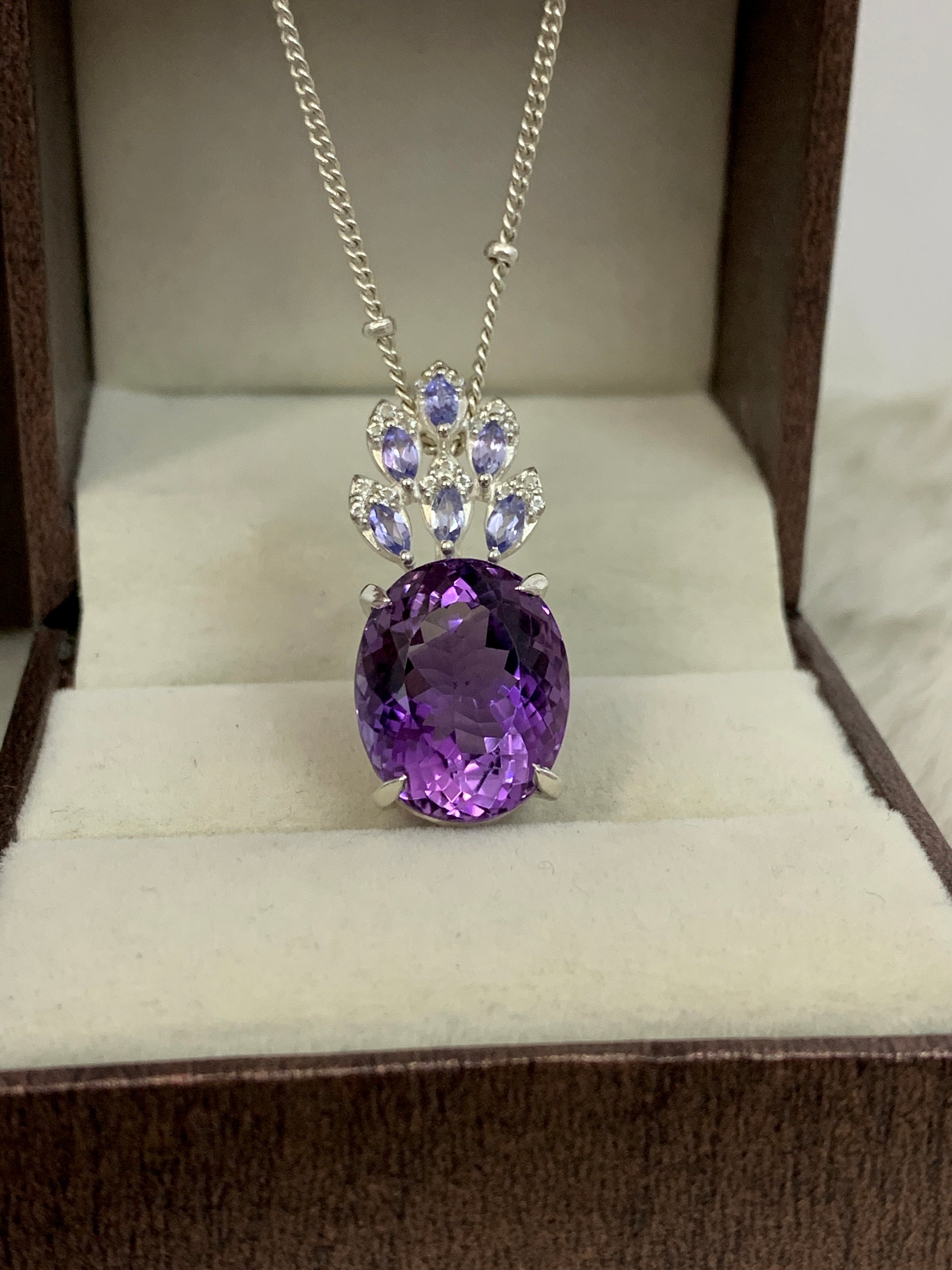 Large Amethyst Pendant-Silver Women Necklace-February Birthstone Gift-Handmade Purple Jewelry-Amethyst & Tanzanite Pendant for Her-349 PILWALS