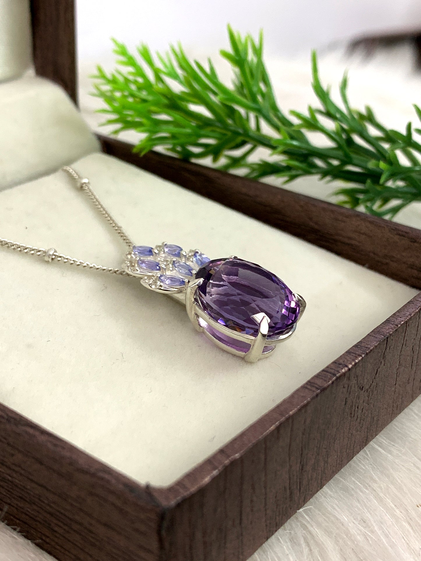 Large Amethyst Pendant-Silver Women Necklace-February Birthstone Gift-Handmade Purple Jewelry-Amethyst & Tanzanite Pendant for Her-349 PILWALS