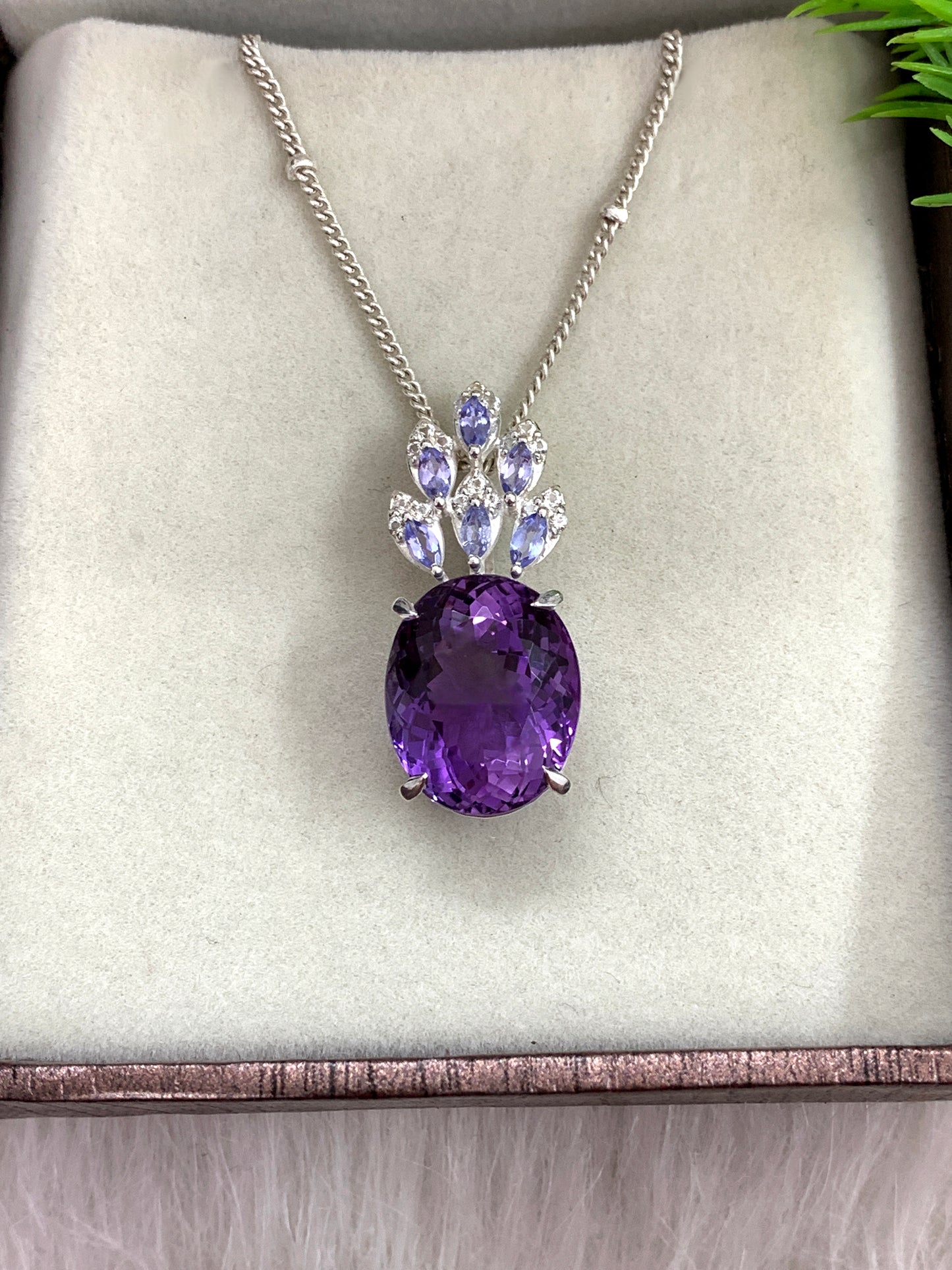 Large Amethyst Pendant-Silver Women Necklace-February Birthstone Gift-Handmade Purple Jewelry-Amethyst & Tanzanite Pendant for Her-349 PILWALS