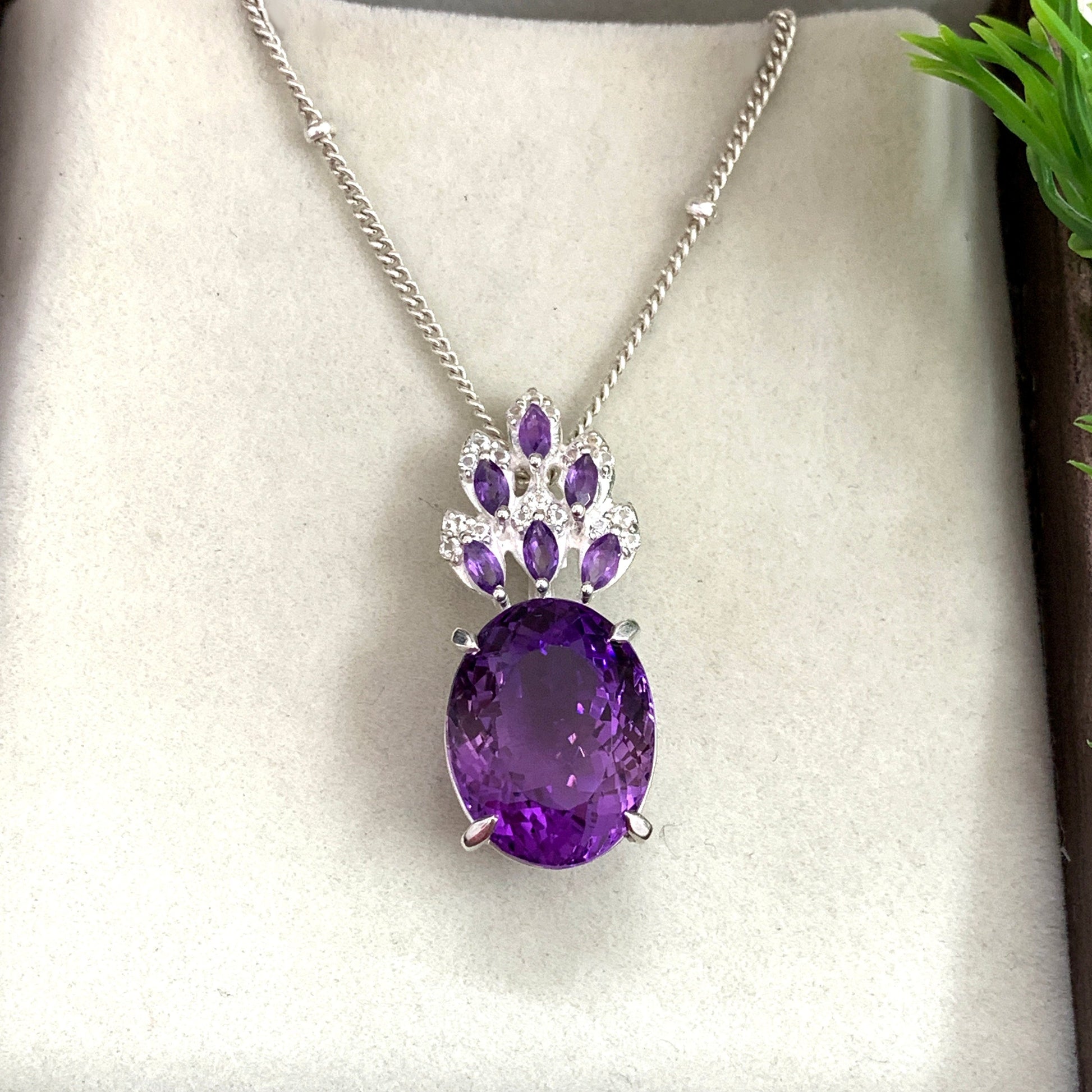 Natural Amethyst Cocktail Pendant-February Birthstone-Wedding Gift for Her-Oval Cut Purple Gemstone Necklace-349 PILWALS