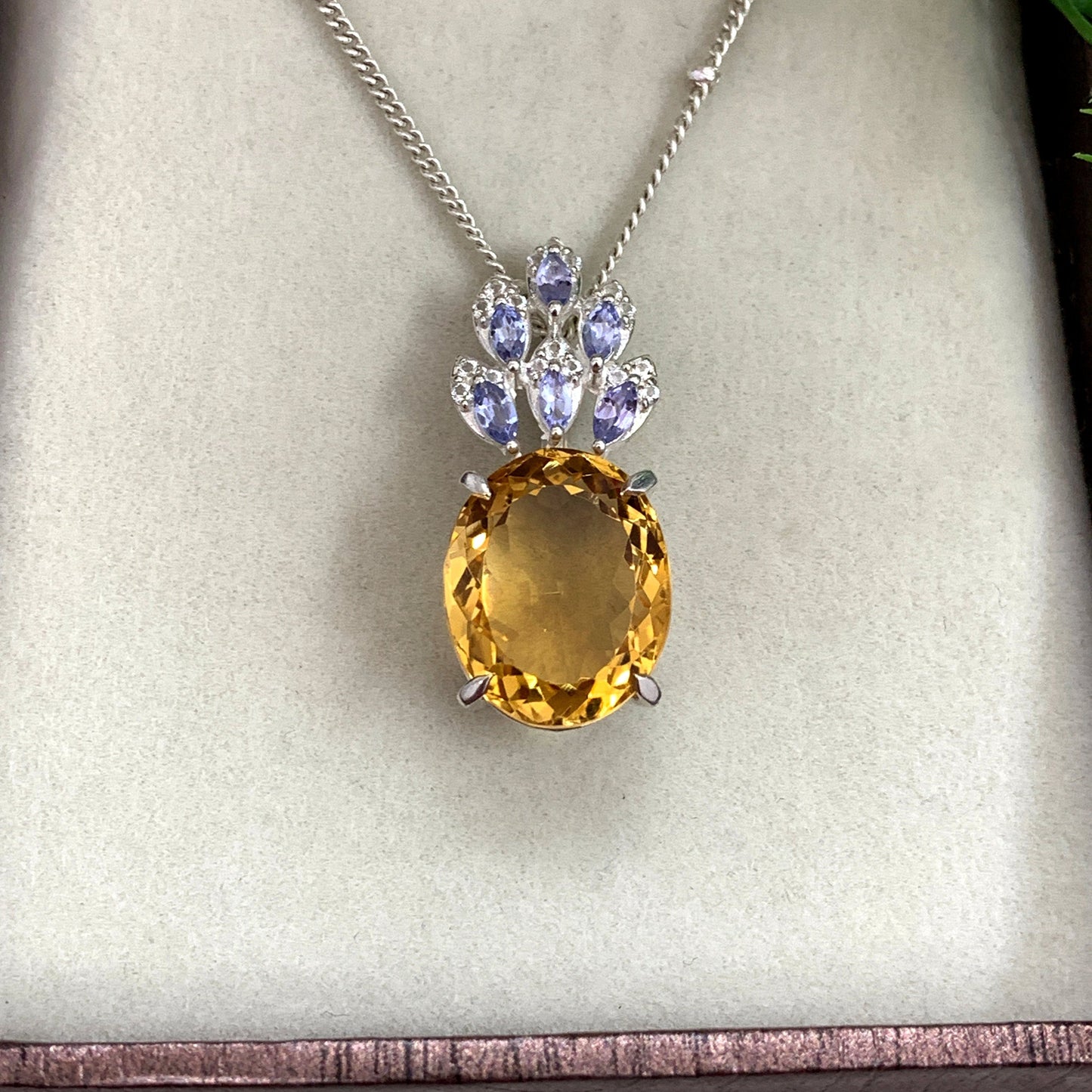 Glorious Citrine Pendant-Sterling Silver Citrine Wedding Necklace-Chain with Pendant-Citrine Huge Necklace-349 PILWALS