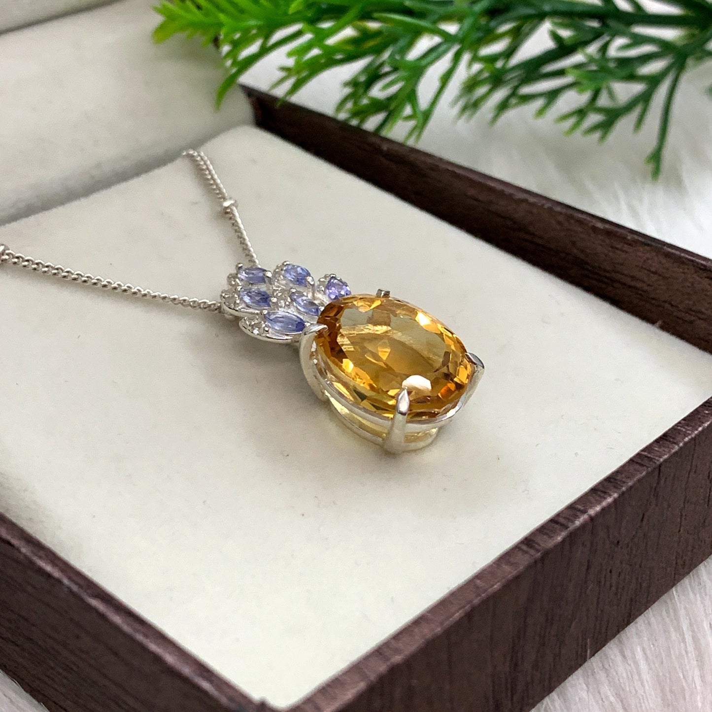 Glorious Citrine Pendant-Sterling Silver Citrine Wedding Necklace-Chain with Pendant-Citrine Huge Necklace-349 PILWALS