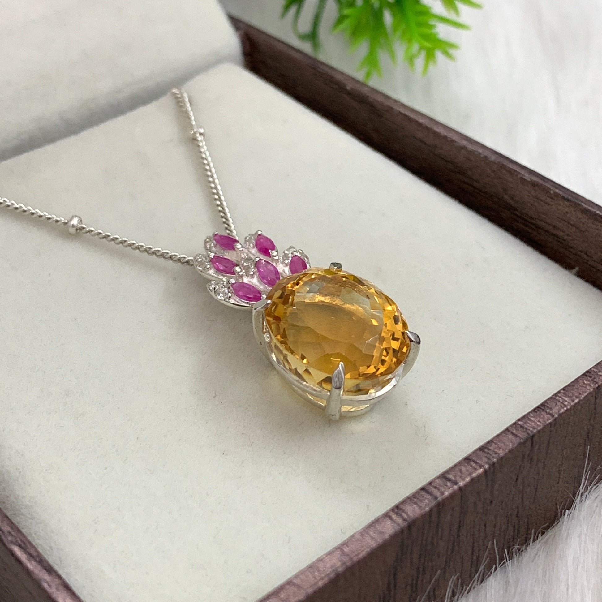 Oval Cut Natural Citrine Pendant-November Birthday Gift For Wife-Designer Citrine Pendant-Huge Citrine Necklace-349 PILWALS