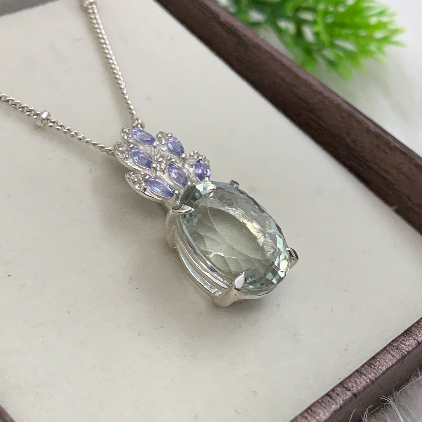 Genuine Prasiolite Silver Necklace-February Birthstone Pendant-Green Amethyst Bridal Gift-Vintage Silver Necklace-349 PILWALS