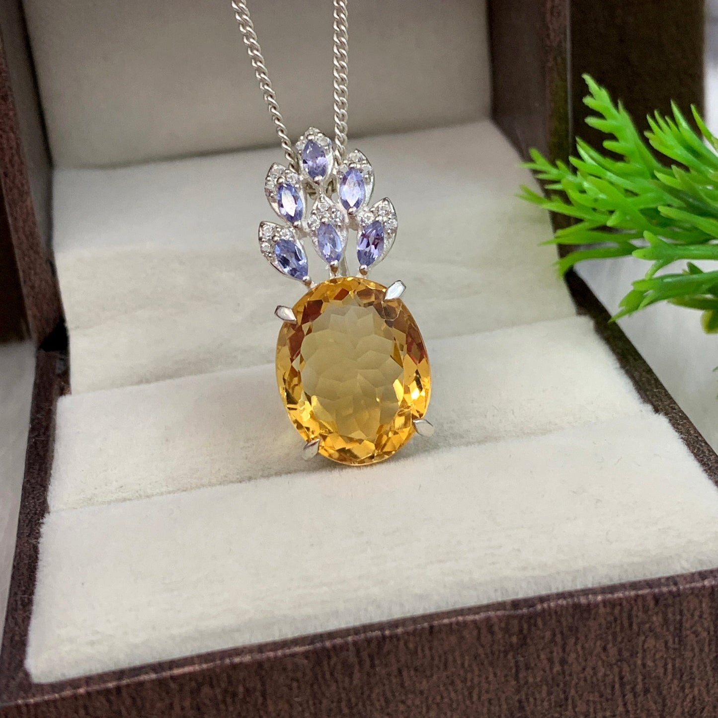 Glorious Citrine Pendant-Sterling Silver Citrine Wedding Necklace-Chain with Pendant-Citrine Huge Necklace-349 PILWALS