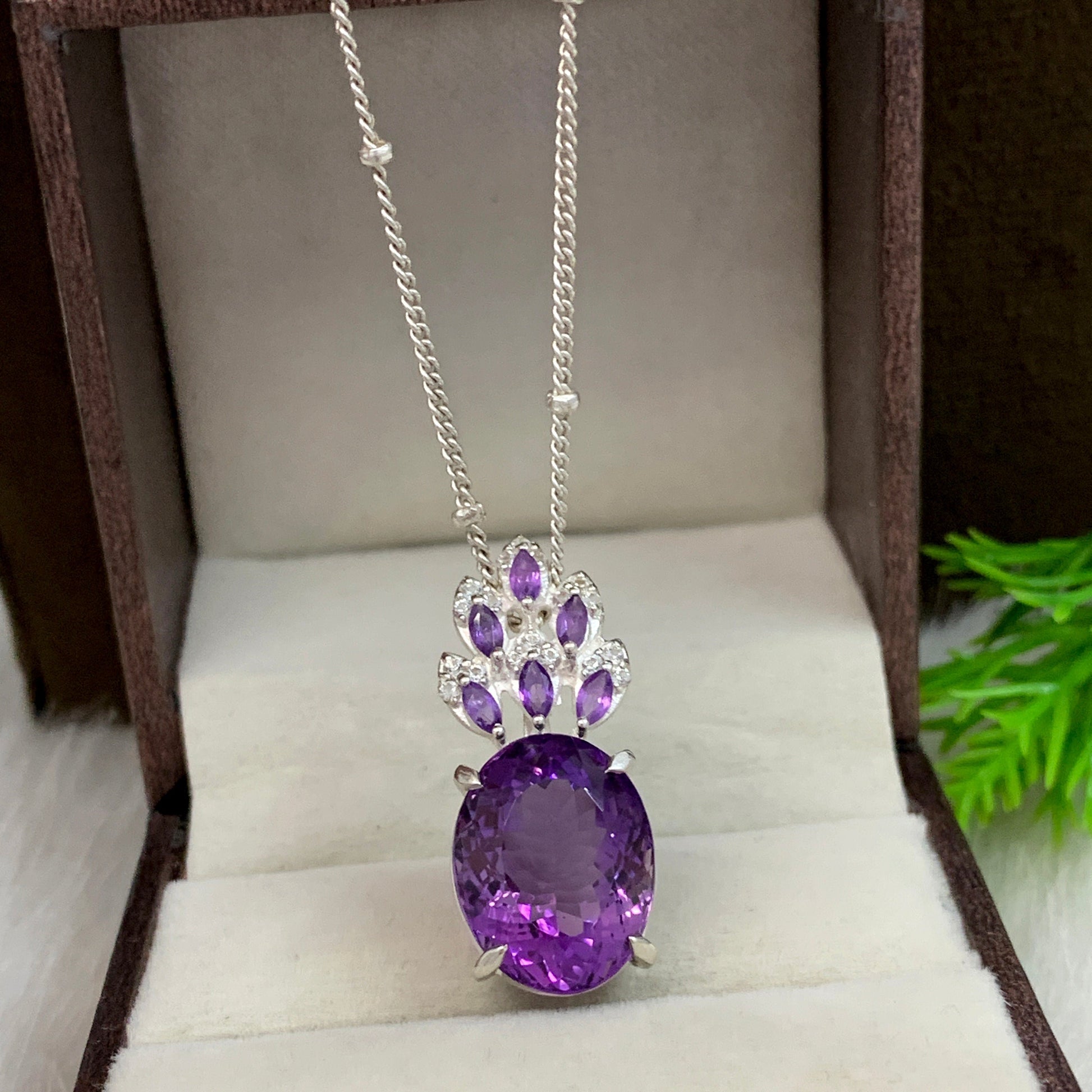 Natural Amethyst Cocktail Pendant-February Birthstone-Wedding Gift for Her-Oval Cut Purple Gemstone Necklace-349 PILWALS