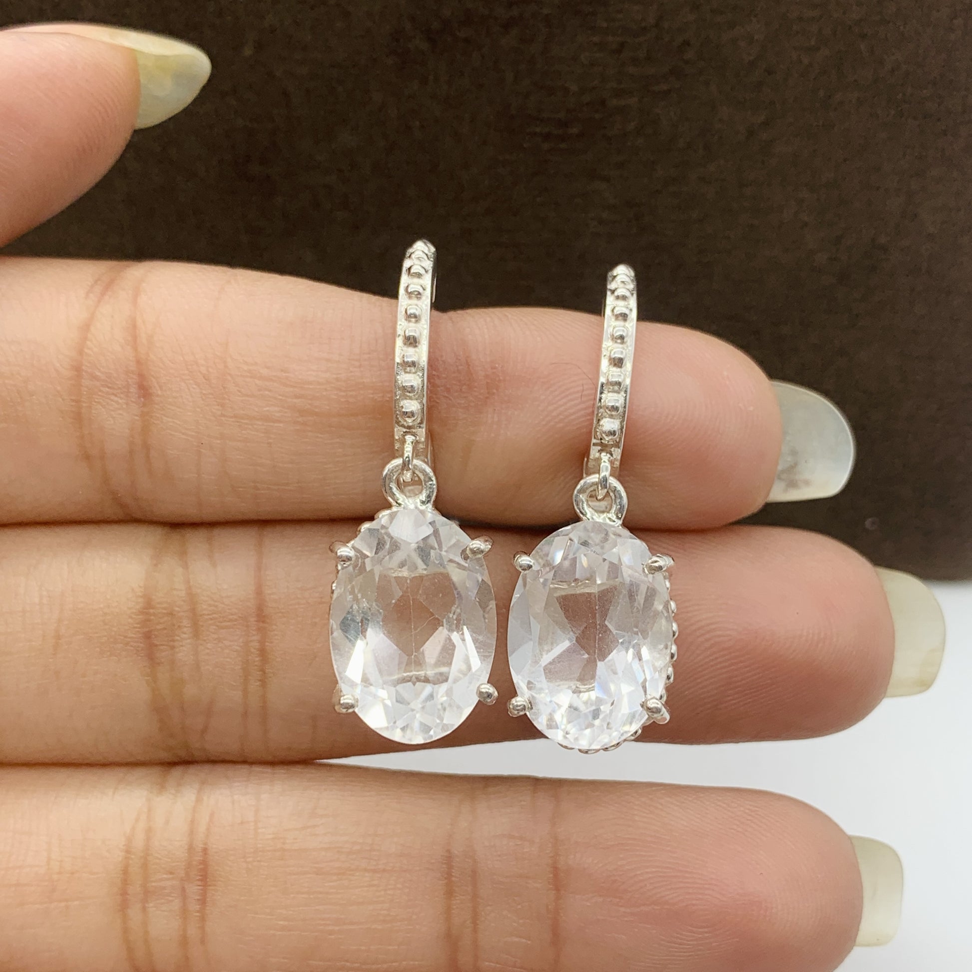 Healing Clear Quartz Oval Earrings-Clear Quartz Crystal Stone Ring-Quartz Promise Ring-Quartz Silver Jewelry-732 PILWALS