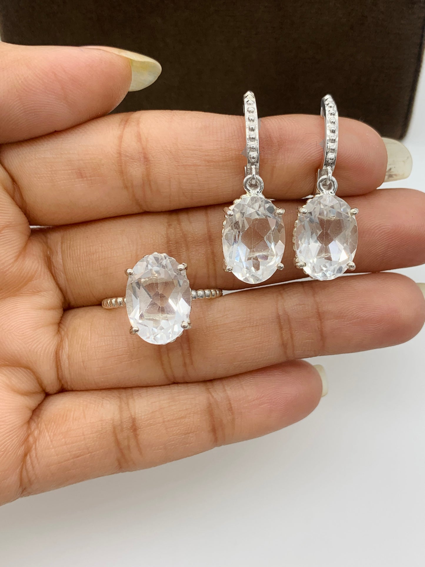 Healing Clear Quartz Oval Earrings-Clear Quartz Crystal Stone Ring-Quartz Promise Ring-Quartz Silver Jewelry-732 PILWALS