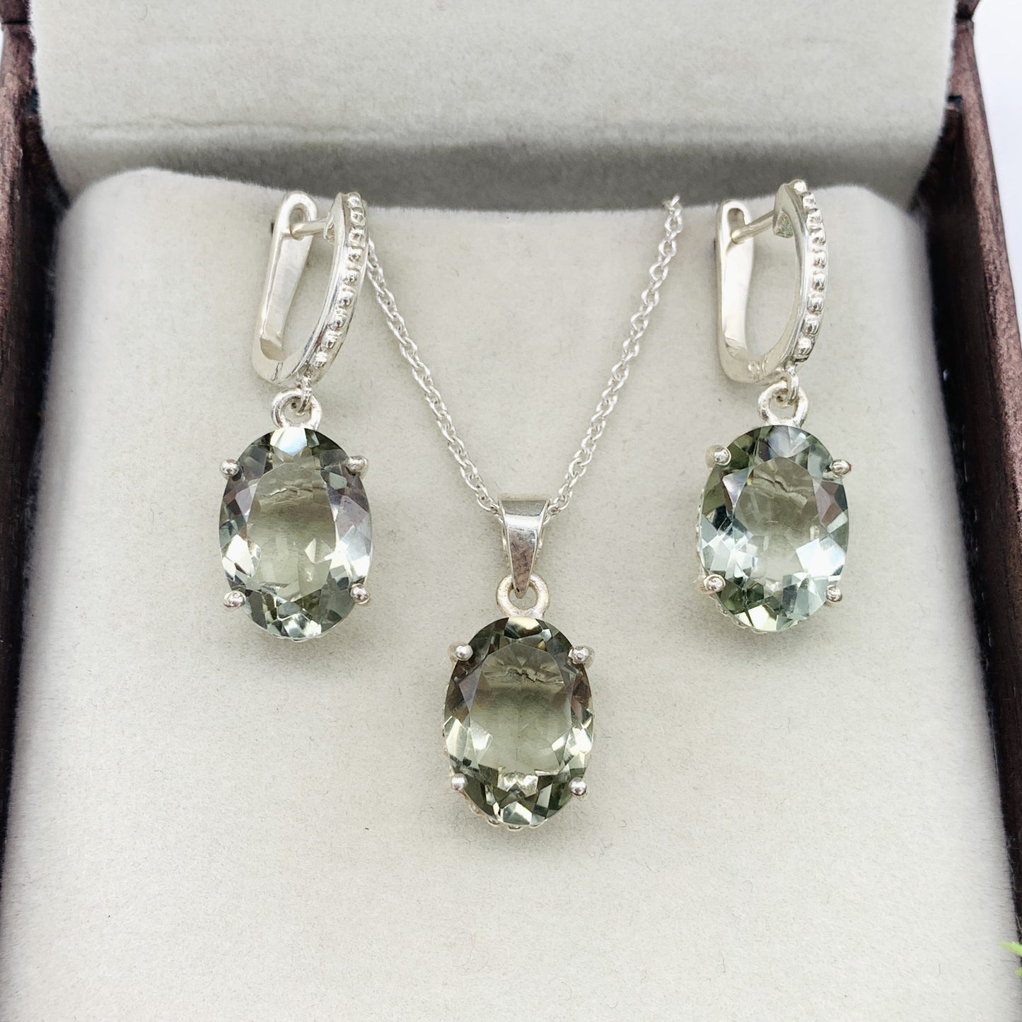 Prasiolite Silver Necklace-Green Amethyst Pendant Set-February Birthday Gift-Silver Chain with Pendant for Her-732 PILWALS