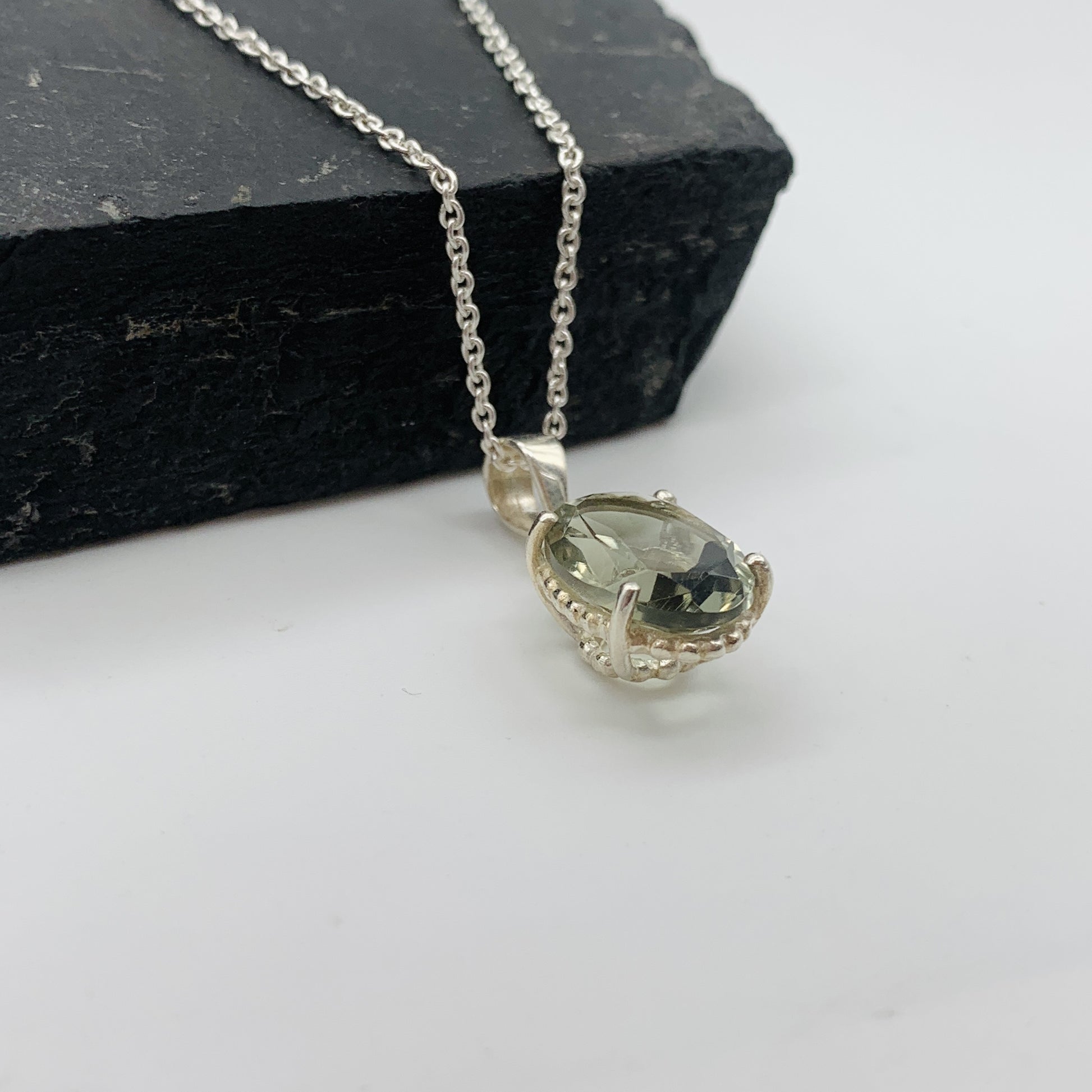 Prasiolite Silver Necklace-Green Amethyst Pendant Set-February Birthday Gift-Silver Chain with Pendant for Her-732 PILWALS