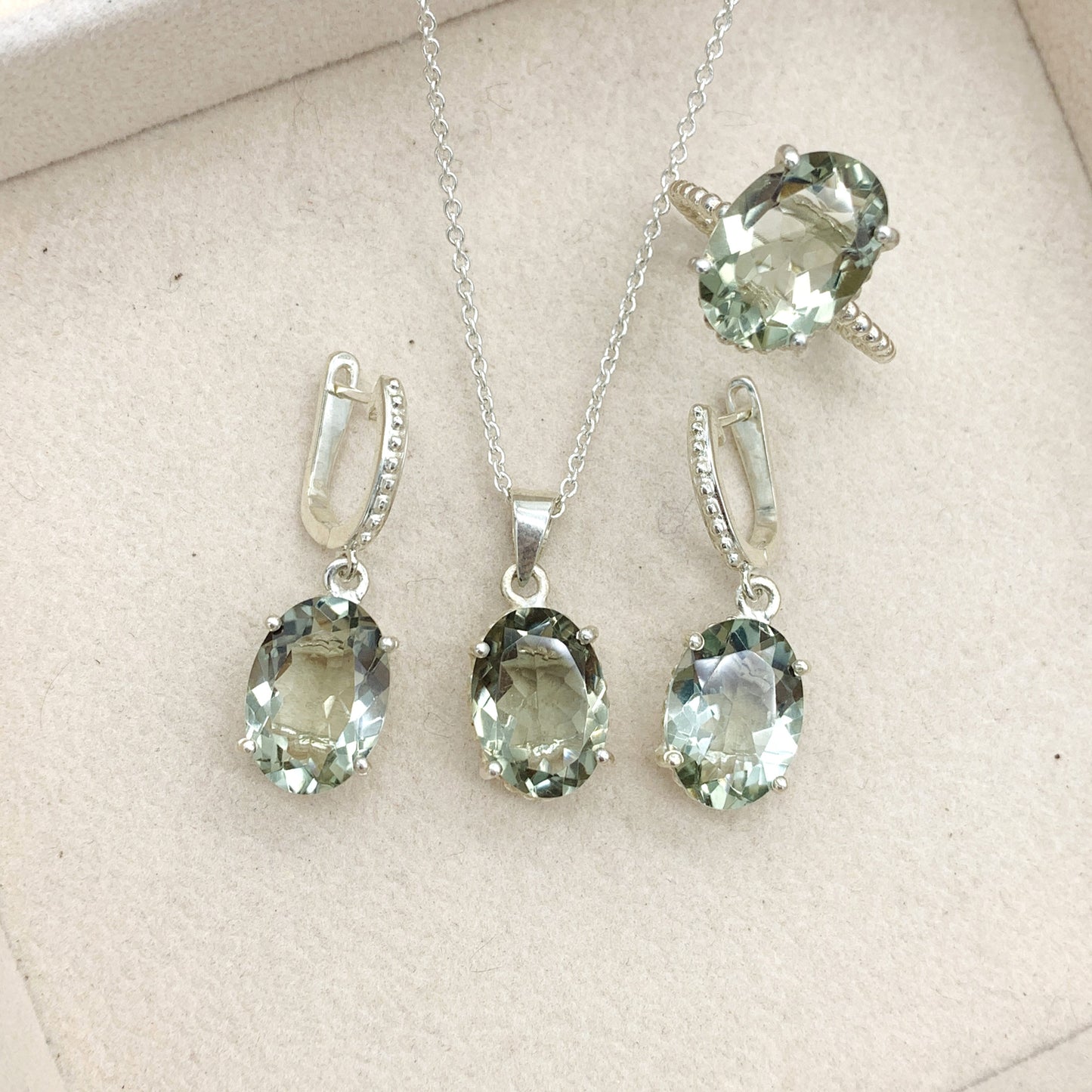 Prasiolite Silver Necklace-Green Amethyst Pendant Set-February Birthday Gift-Silver Chain with Pendant for Her-732 PILWALS