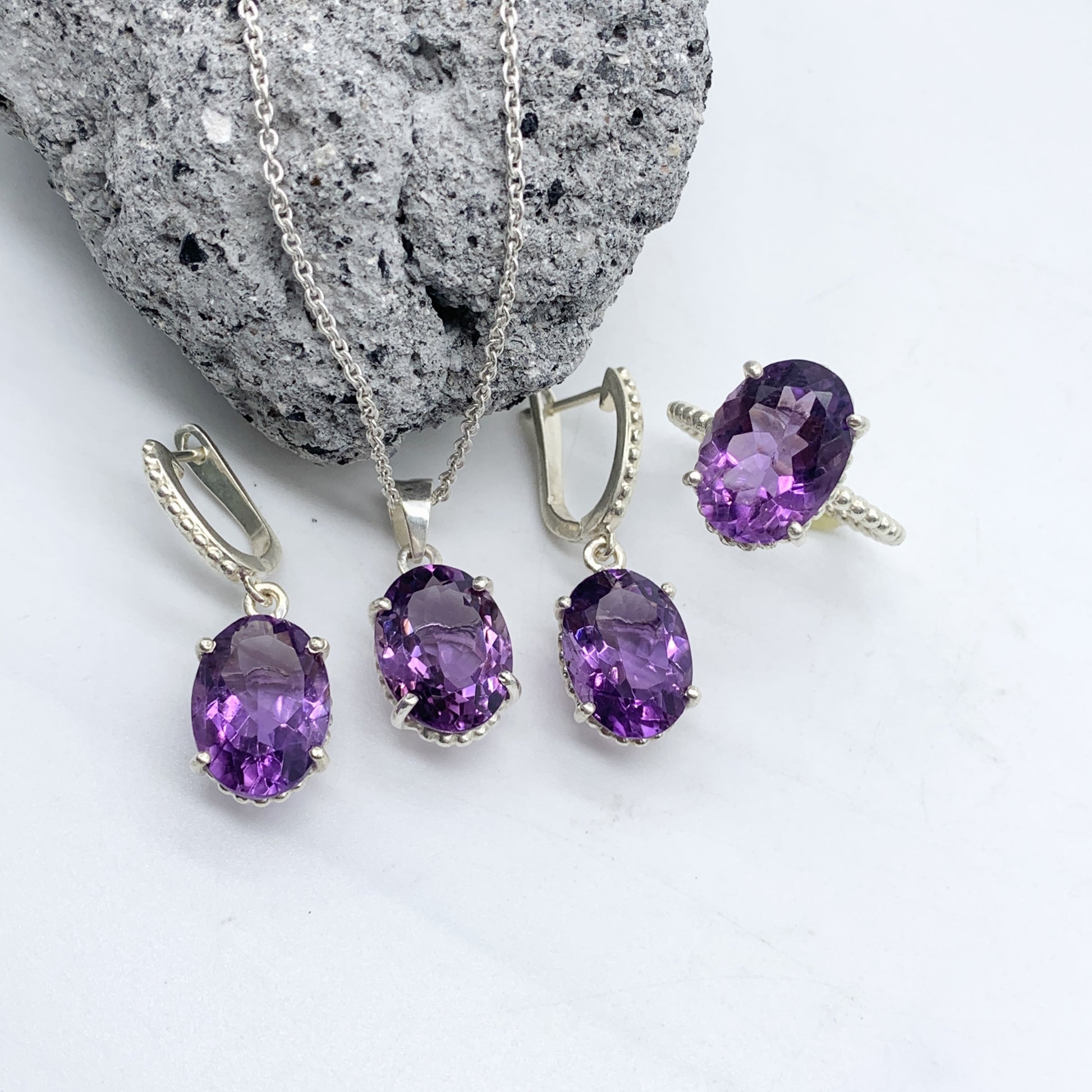 925 Sterling Silver Necklace For Woman & Girls-February Birthstone Necklace-Purple Amethyst Pendant-732 PILWALS