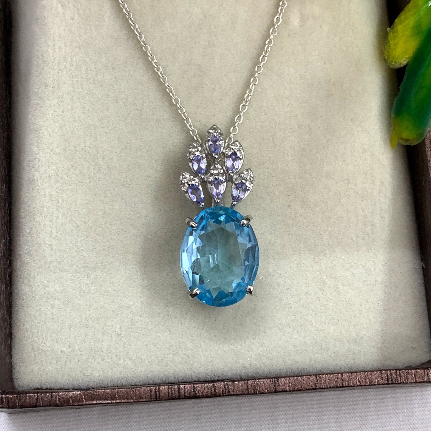 Swiss Blue Topaz Cocktail Pendant-December Birthstone Necklace-Morden Topaz Necklace-Handmade Silver Jewelry-349 PILWALS