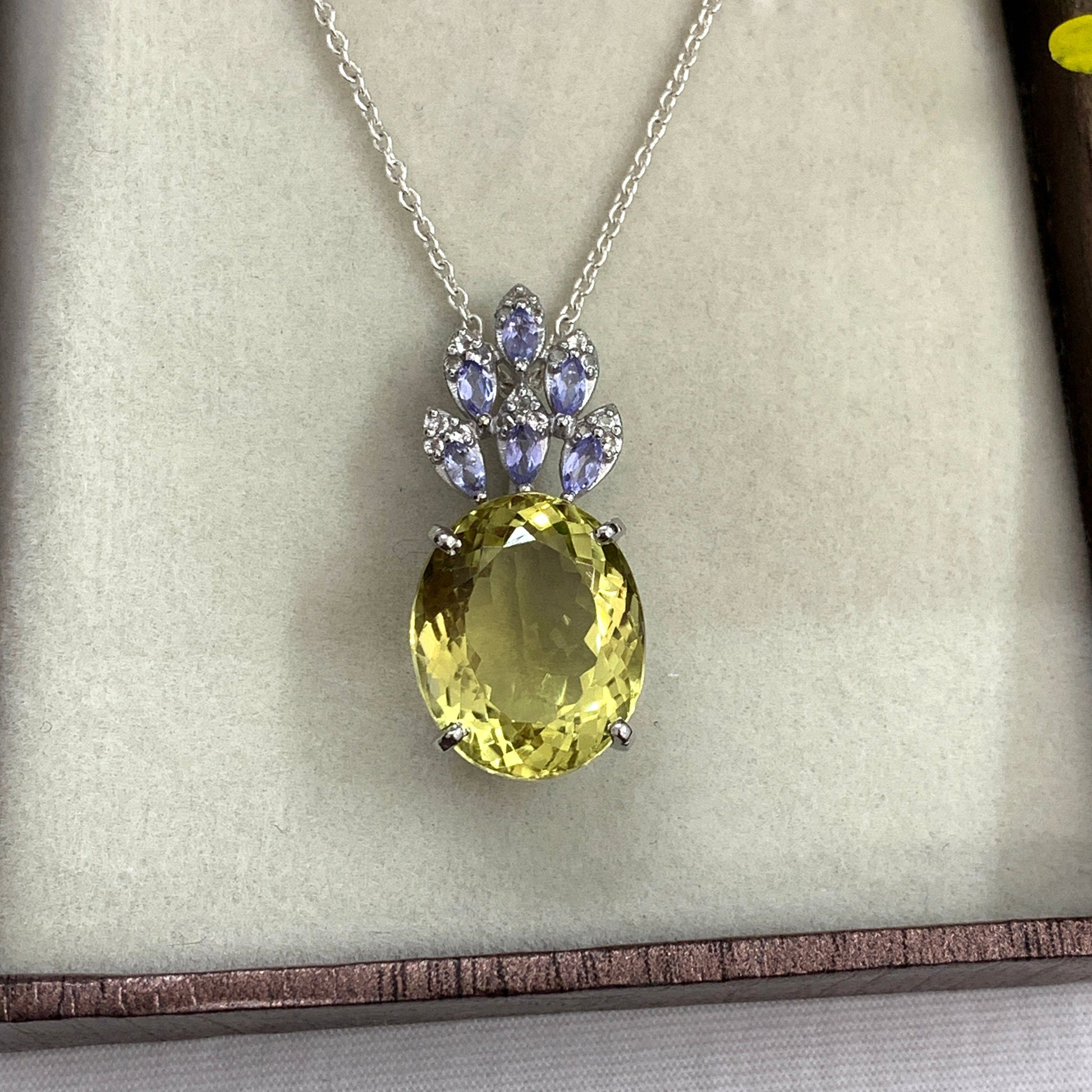 Lemon Quartz 925 Sterling Silver Pendant-Oval Cut Lemon Quartz Pendant-Big Quartz Pendant-Bridal Gift Necklace-349 PILWALS