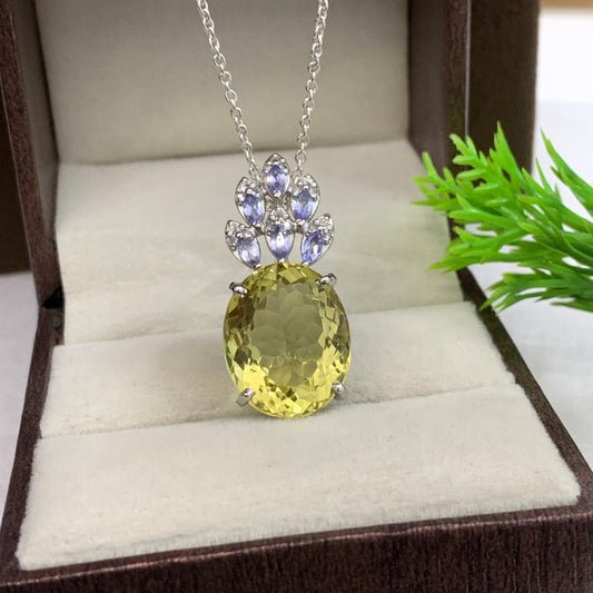 Lemon Quartz 925 Sterling Silver Pendant-Oval Cut Lemon Quartz Pendant-Big Quartz Pendant-Bridal Gift Necklace-349 PILWALS