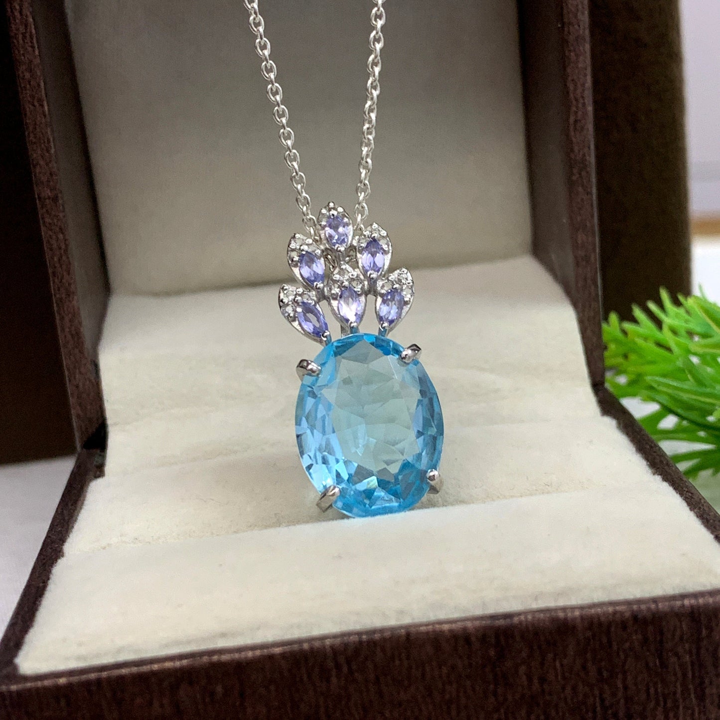 Swiss Blue Topaz Cocktail Pendant-December Birthstone Necklace-Morden Topaz Necklace-Handmade Silver Jewelry-349 PILWALS