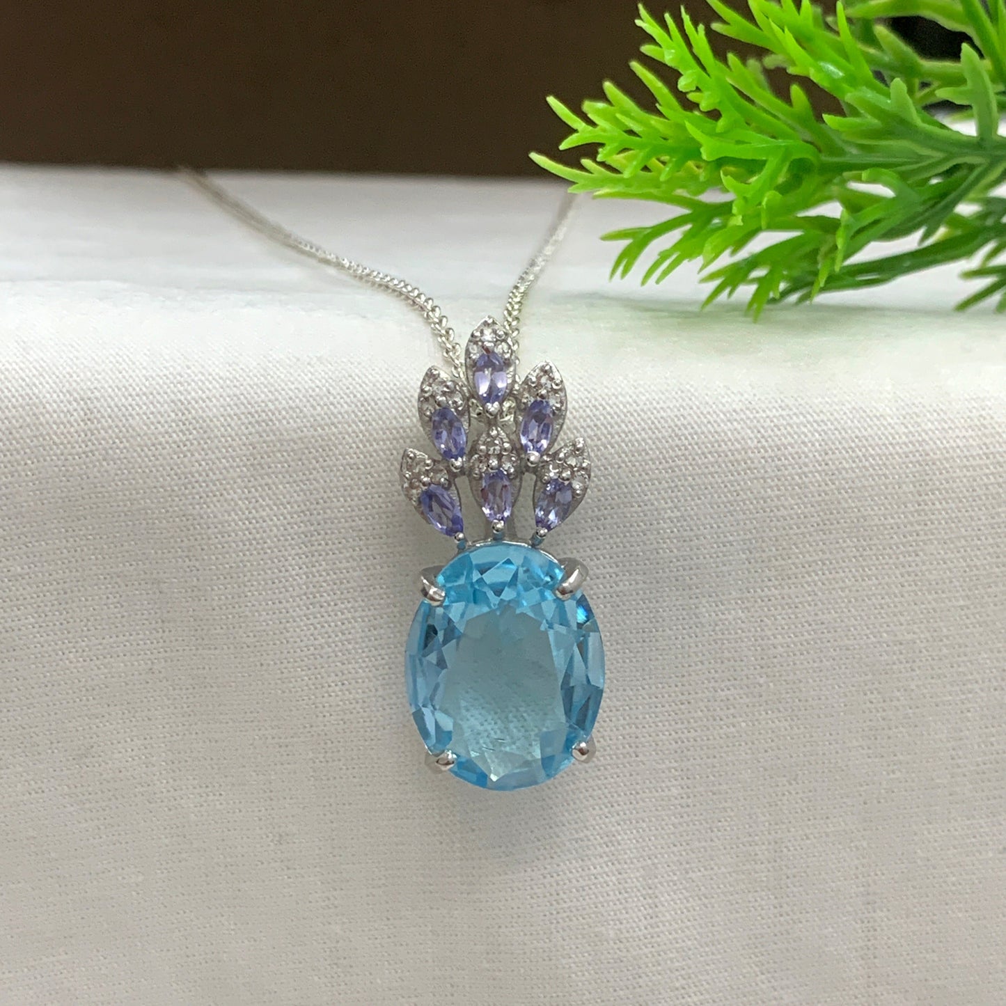 Swiss Blue Topaz Cocktail Pendant-December Birthstone Necklace-Morden Topaz Necklace-Handmade Silver Jewelry-349 PILWALS