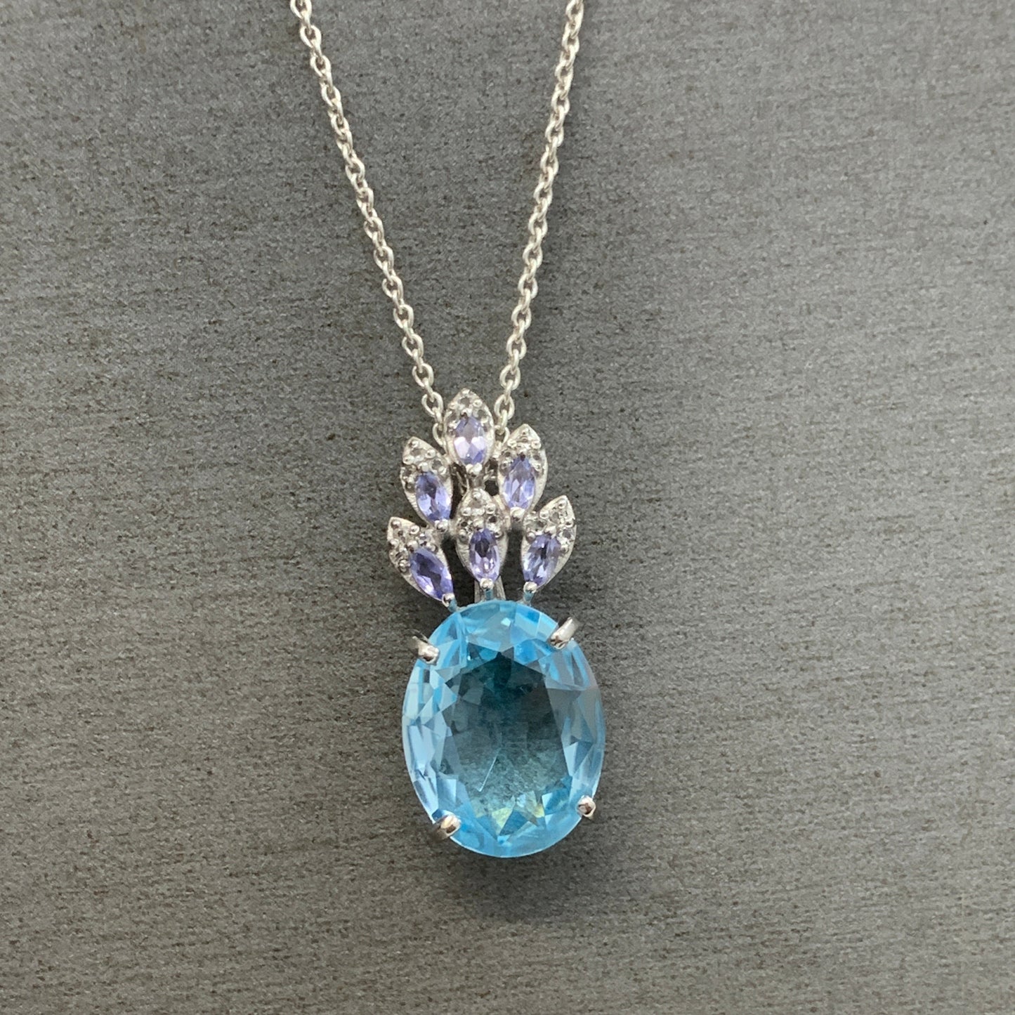 Swiss Blue Topaz Cocktail Pendant-December Birthstone Necklace-Morden Topaz Necklace-Handmade Silver Jewelry-349 PILWALS