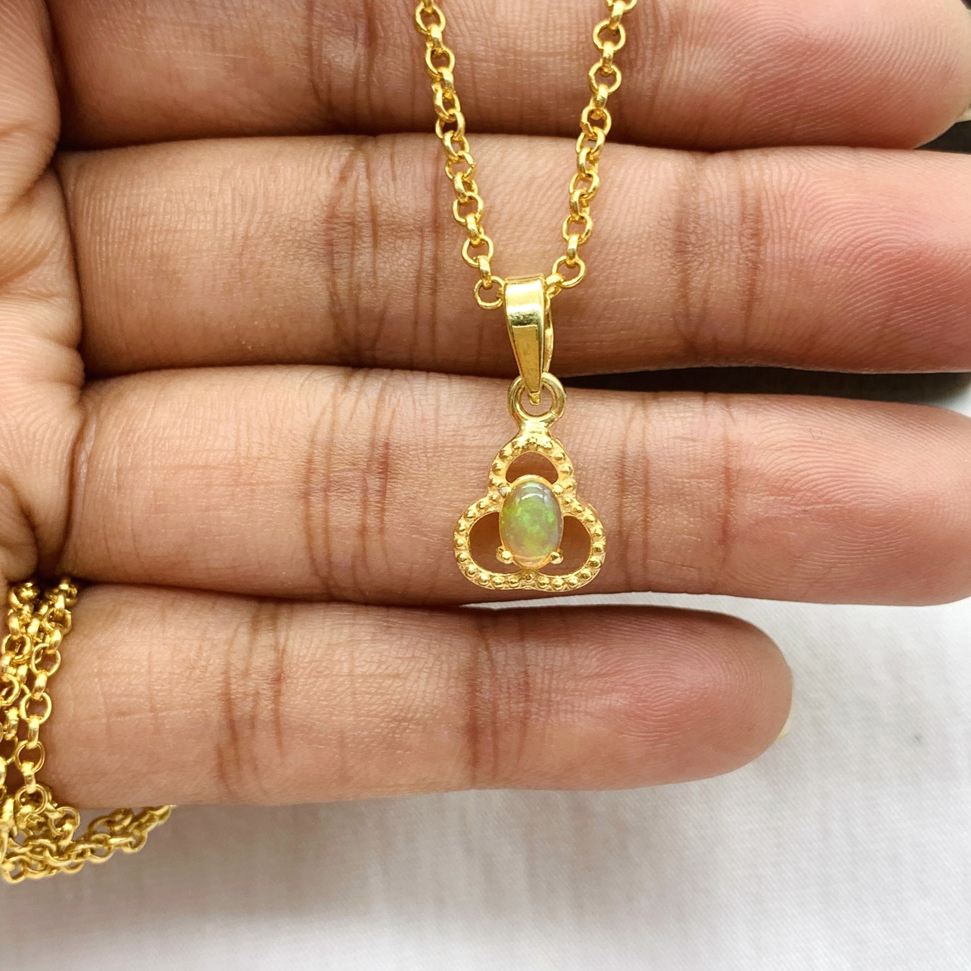 14K Gold Vermeil Necklace-Ethiopian Opal Handmade Jewelry-Minimalist Opal Necklace-Bridal Wedding Gift Jewelry-126 PILWALS